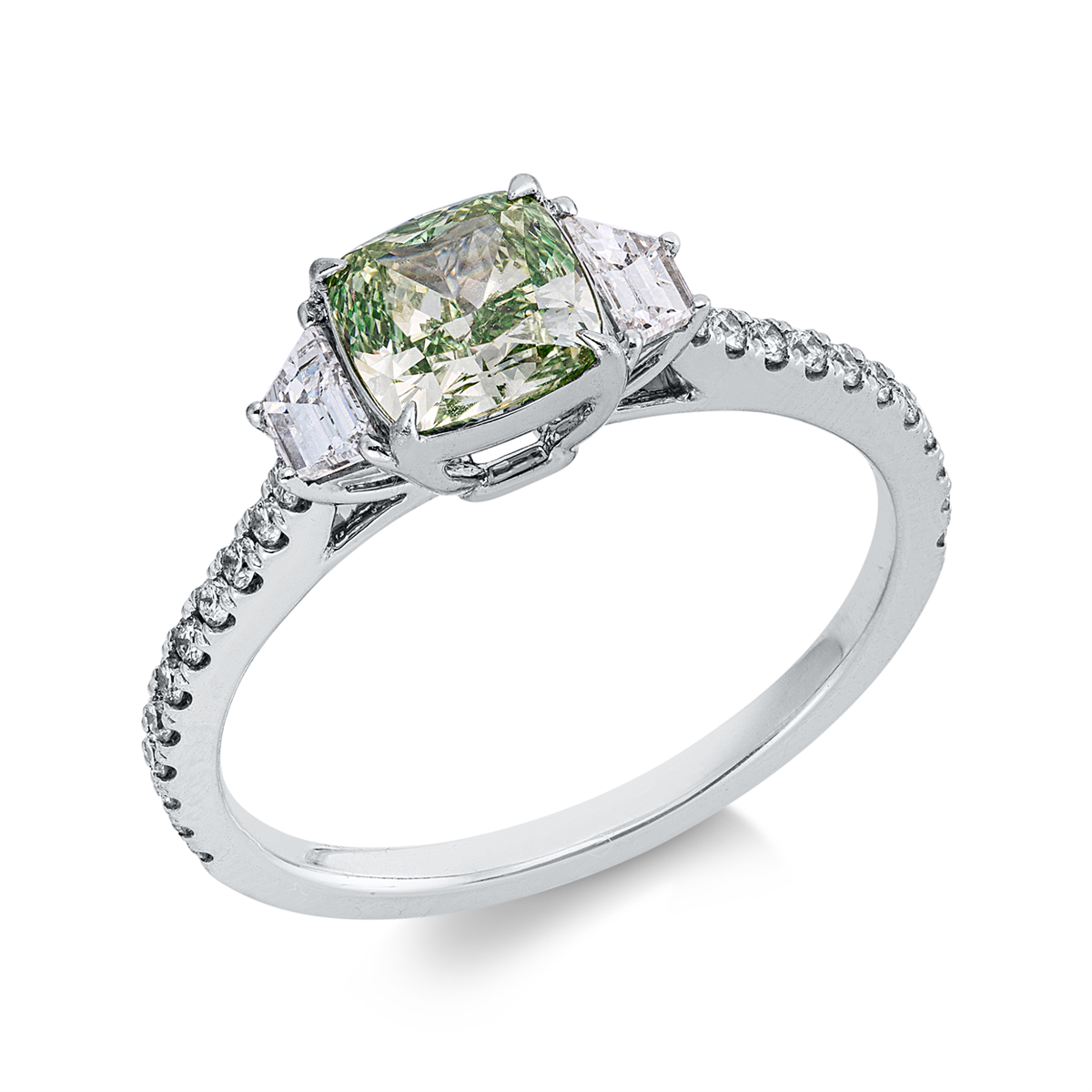 cushion fancy colored diamond ring in white gold