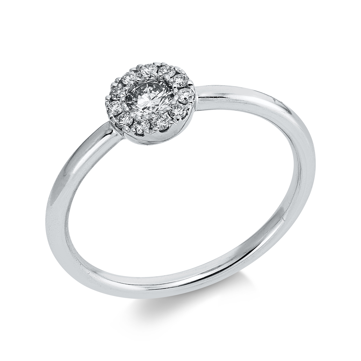 diamond full cut solitaire with accent stones ring in white gold