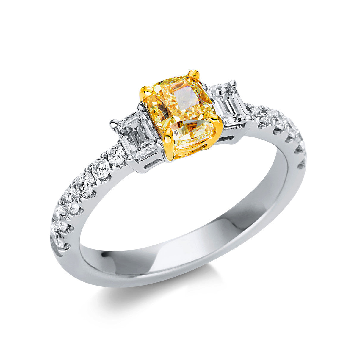 diamond full cut fancy colored diamond ring in white gold / yellow gold