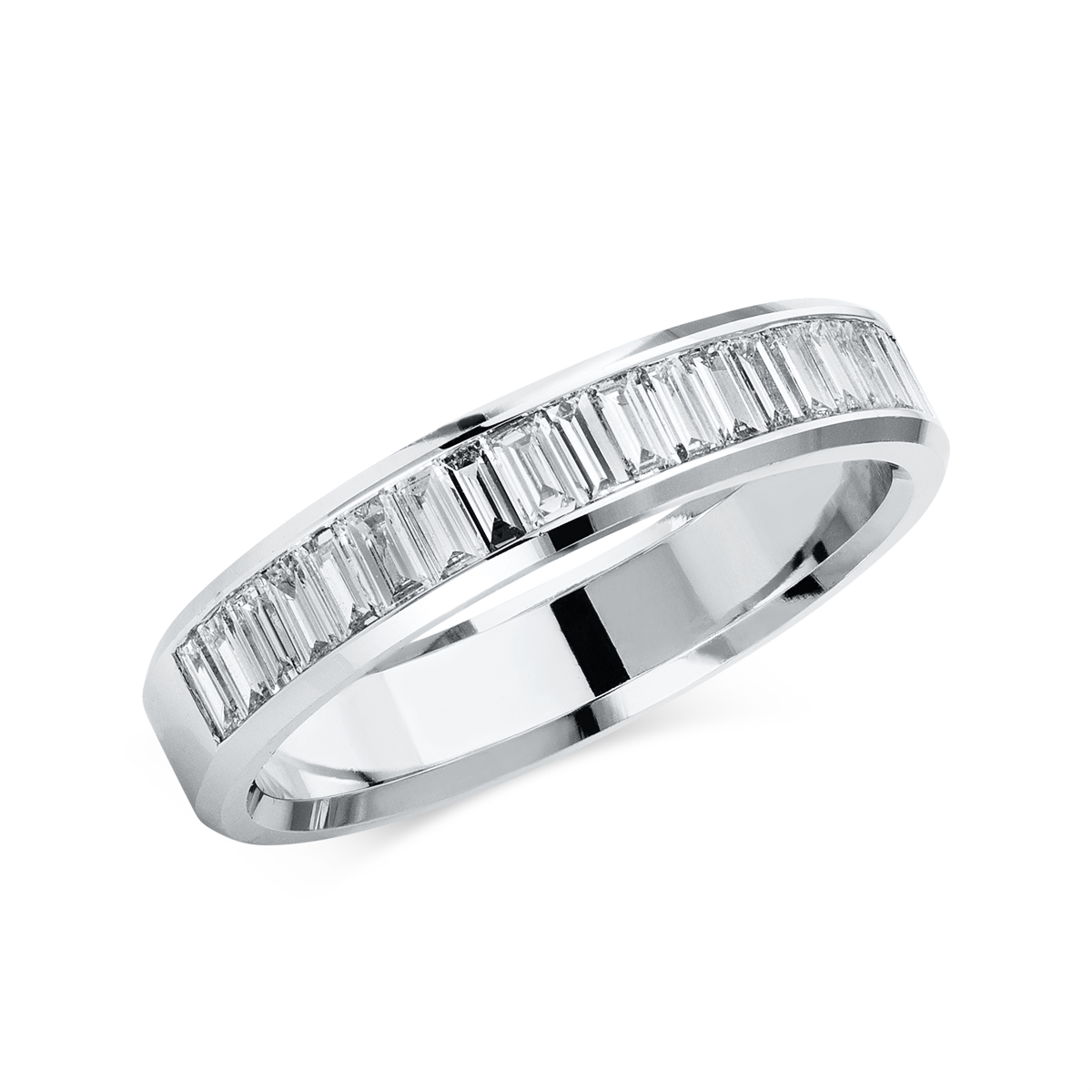 baguette eternity half ring in white gold