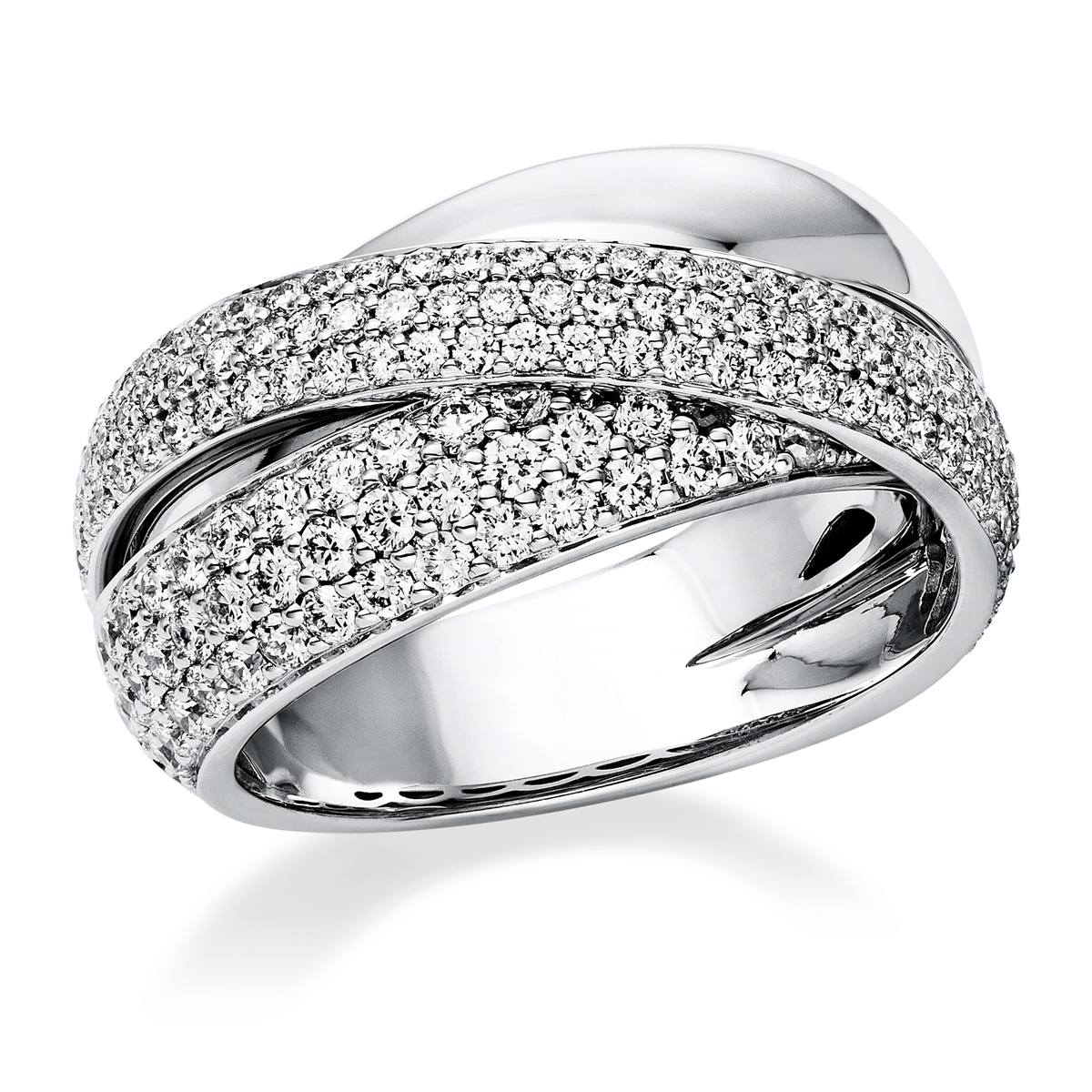 diamond full cut criss cross ring in white gold