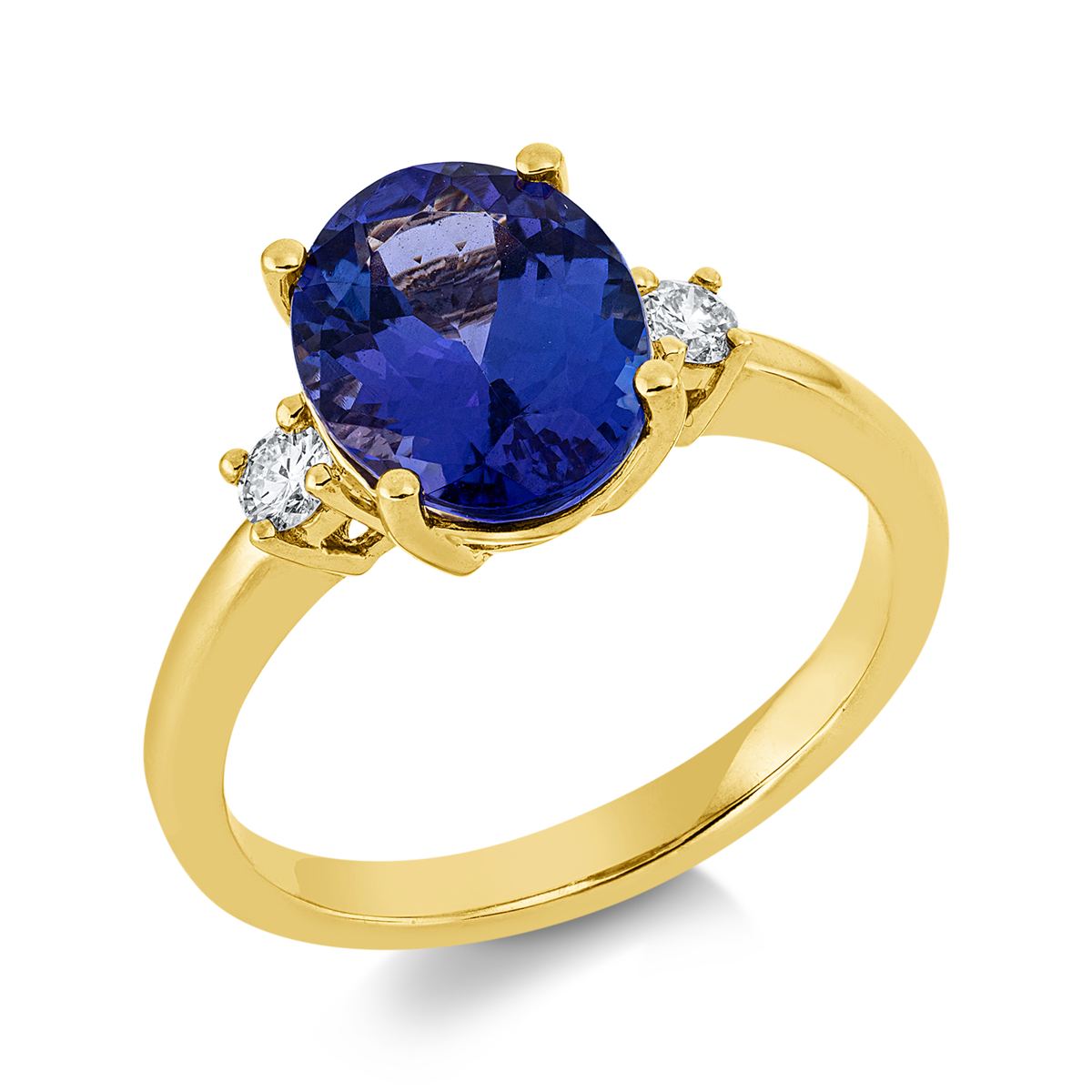 diamond full cut tanzanite colored stone classic ring in yellow gold