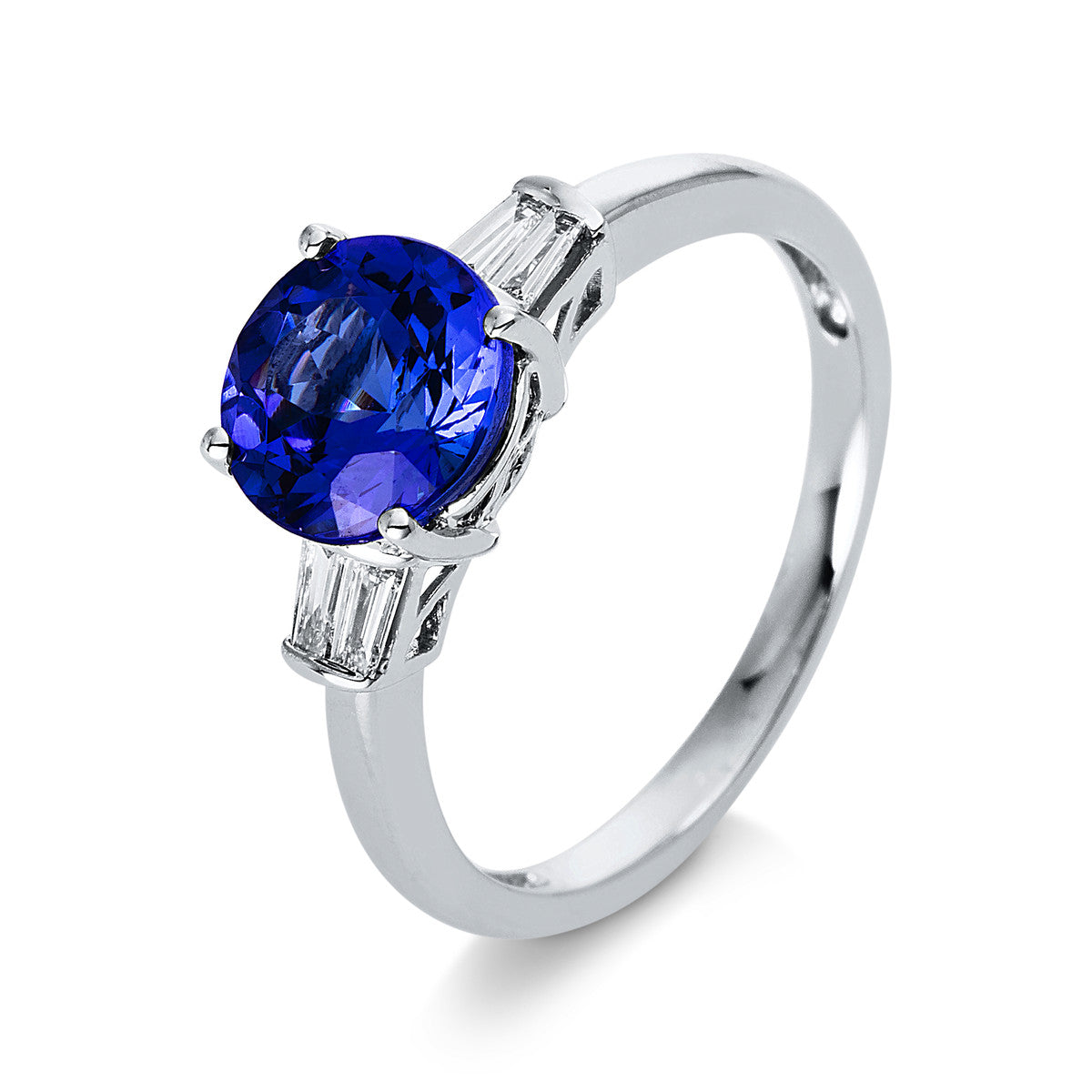 taper tanzanite colored stone fashion ring in white gold
