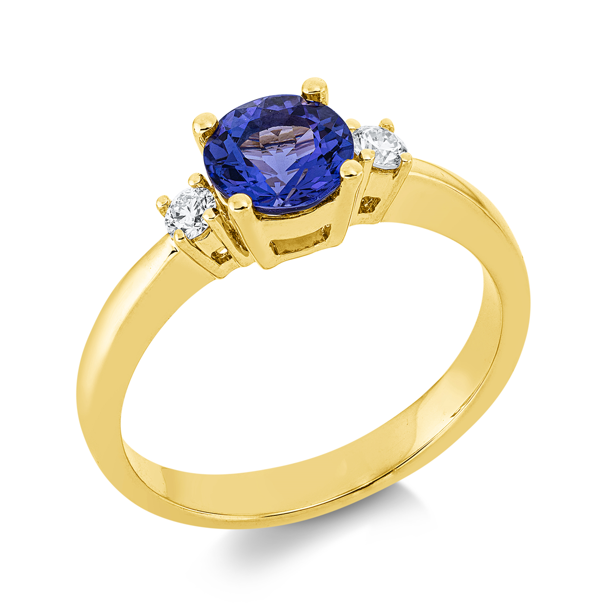 diamond full cut tanzanite colored stone classic ring in yellow gold