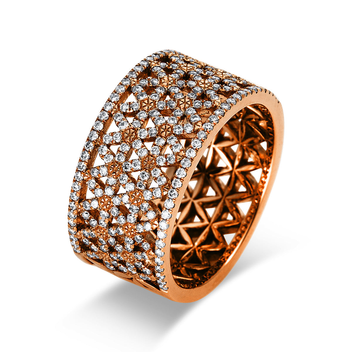 diamond full cut modern woman ring in red gold