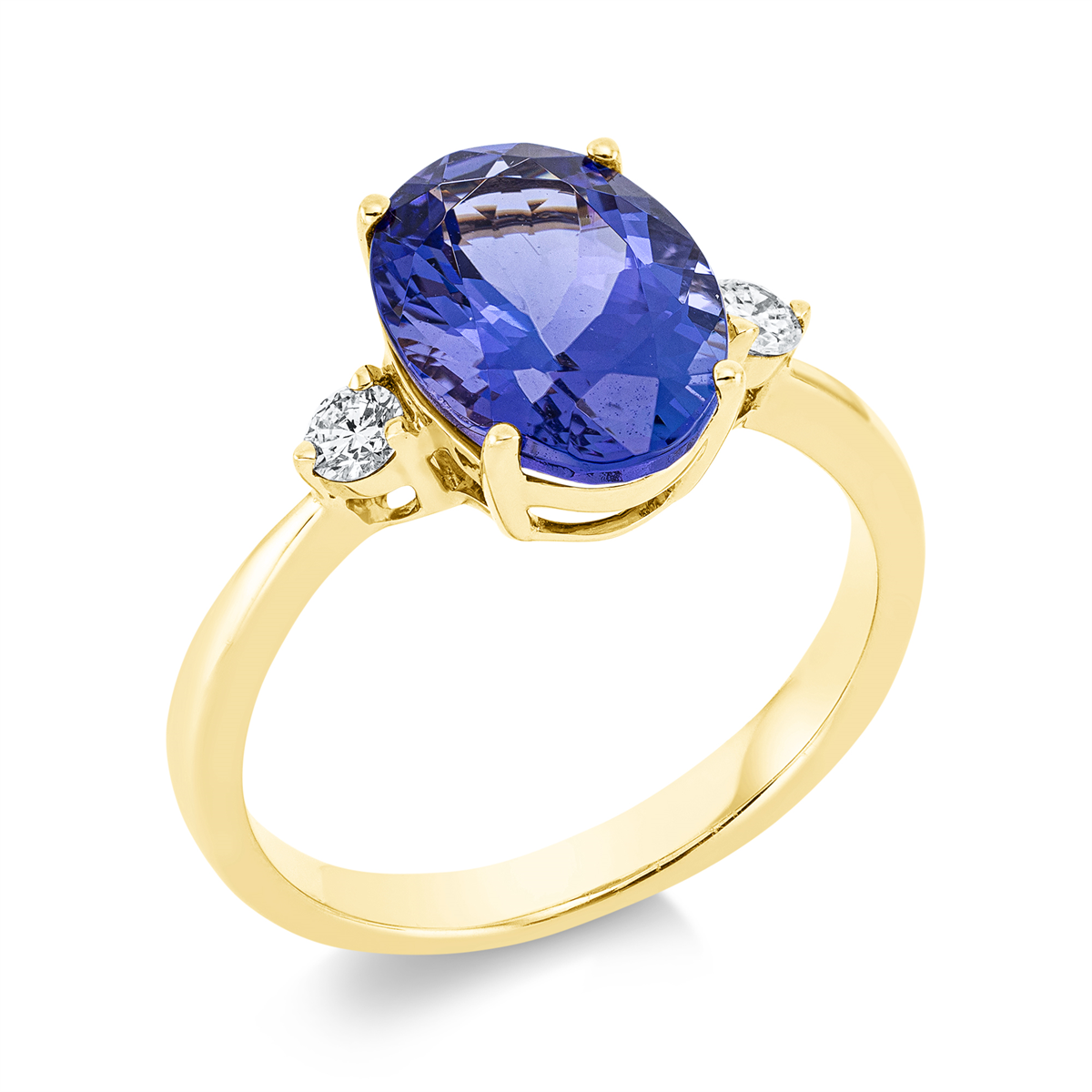 diamond full cut tanzanite colored stone classic ring in yellow gold