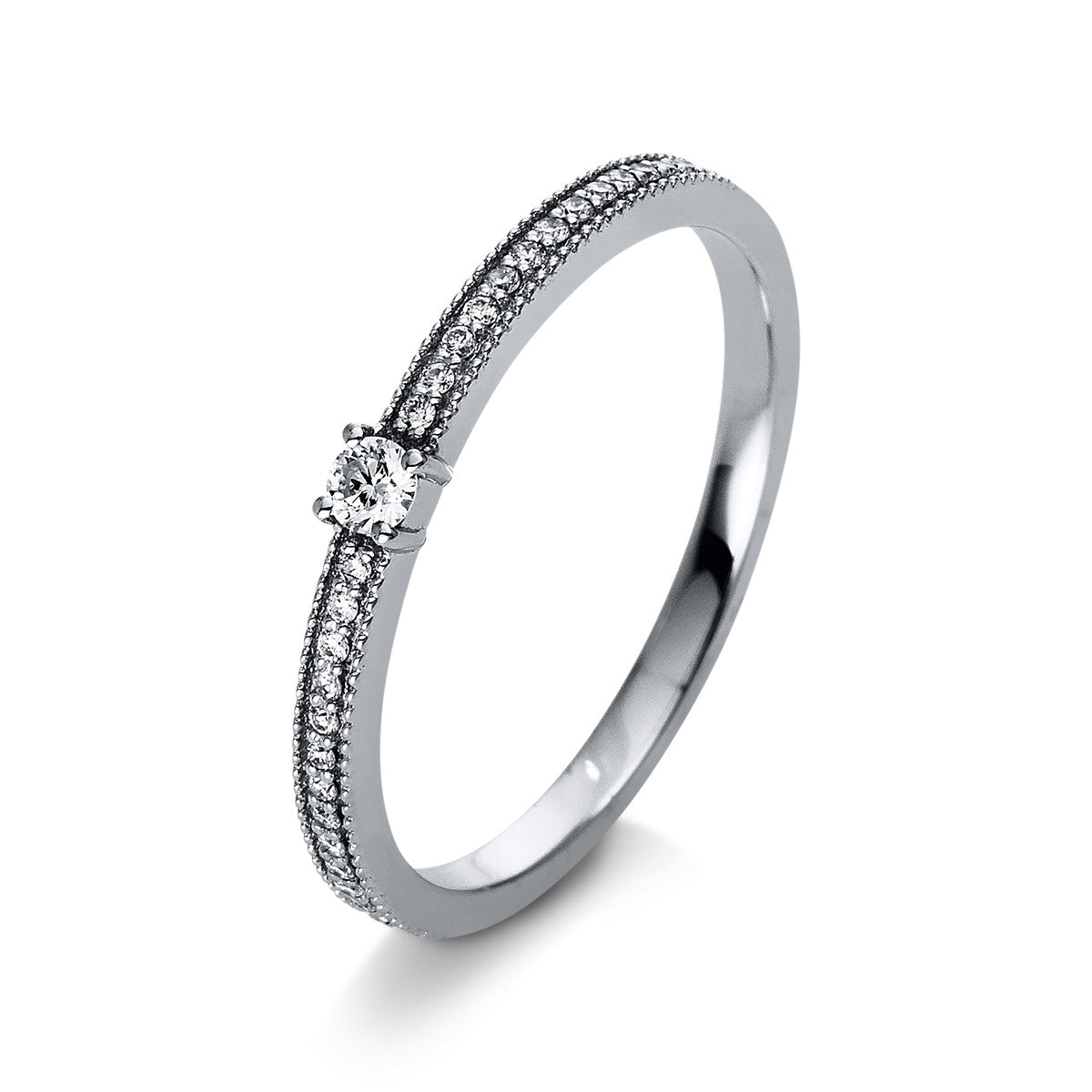 diamond full cut solitaire with accent stones ring in white gold