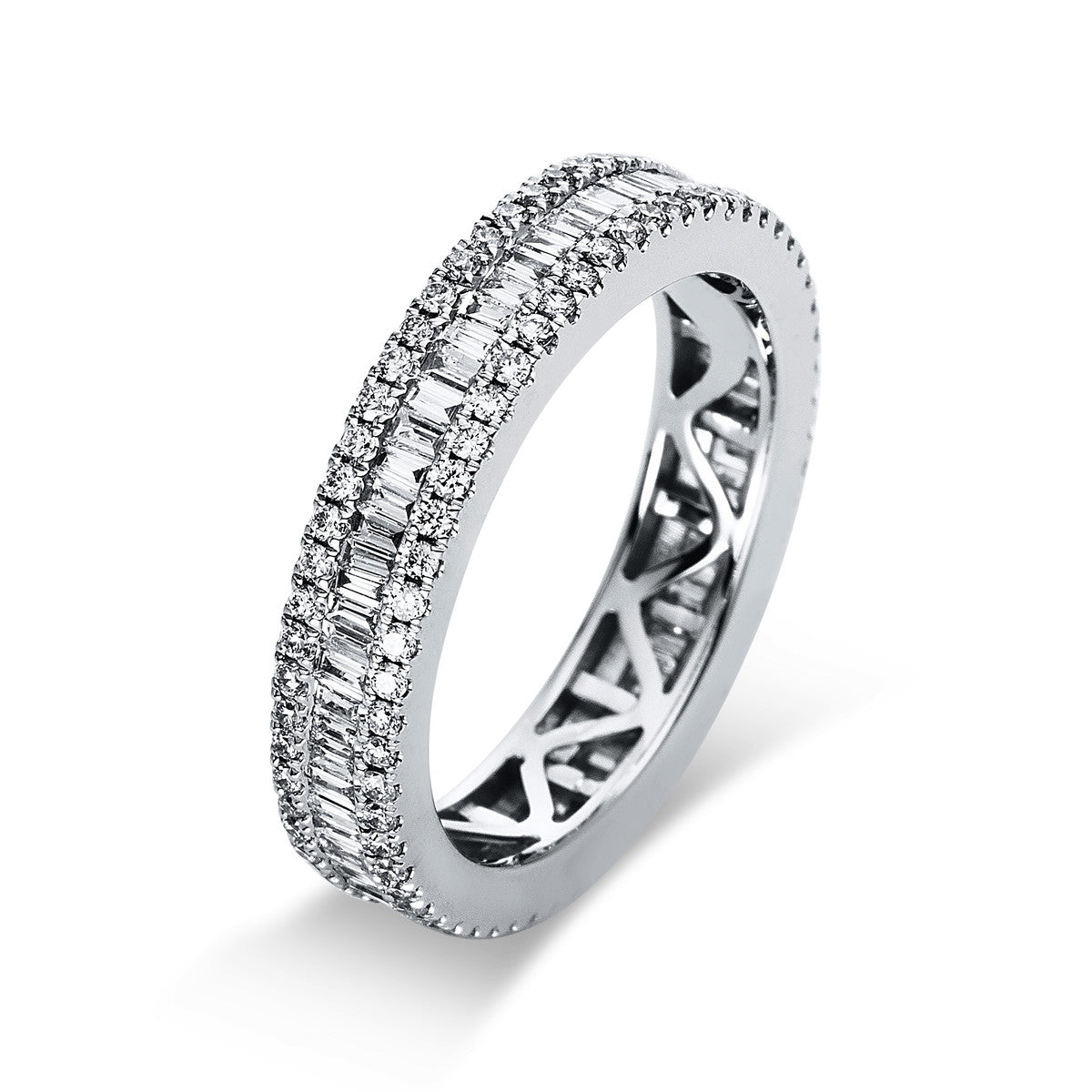 diamond full cut baguette ring in white gold