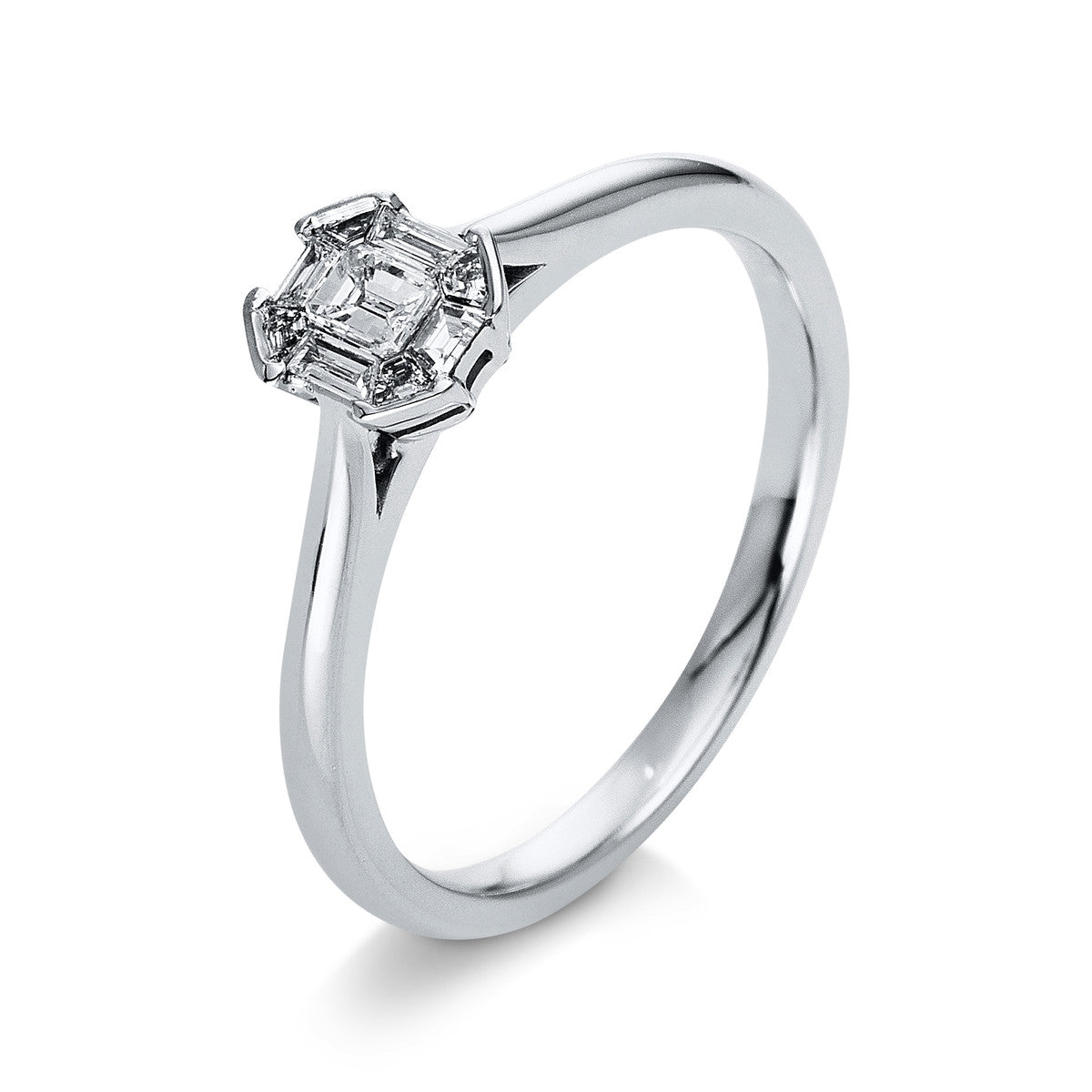 taper baguette illusion ring in white gold