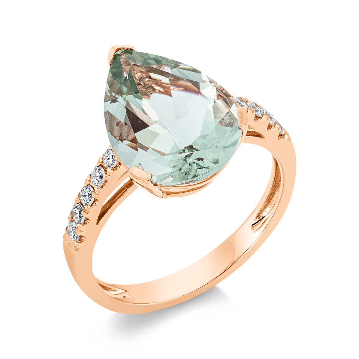 diamond full cut amethyst colored stone fashion ring in red gold
