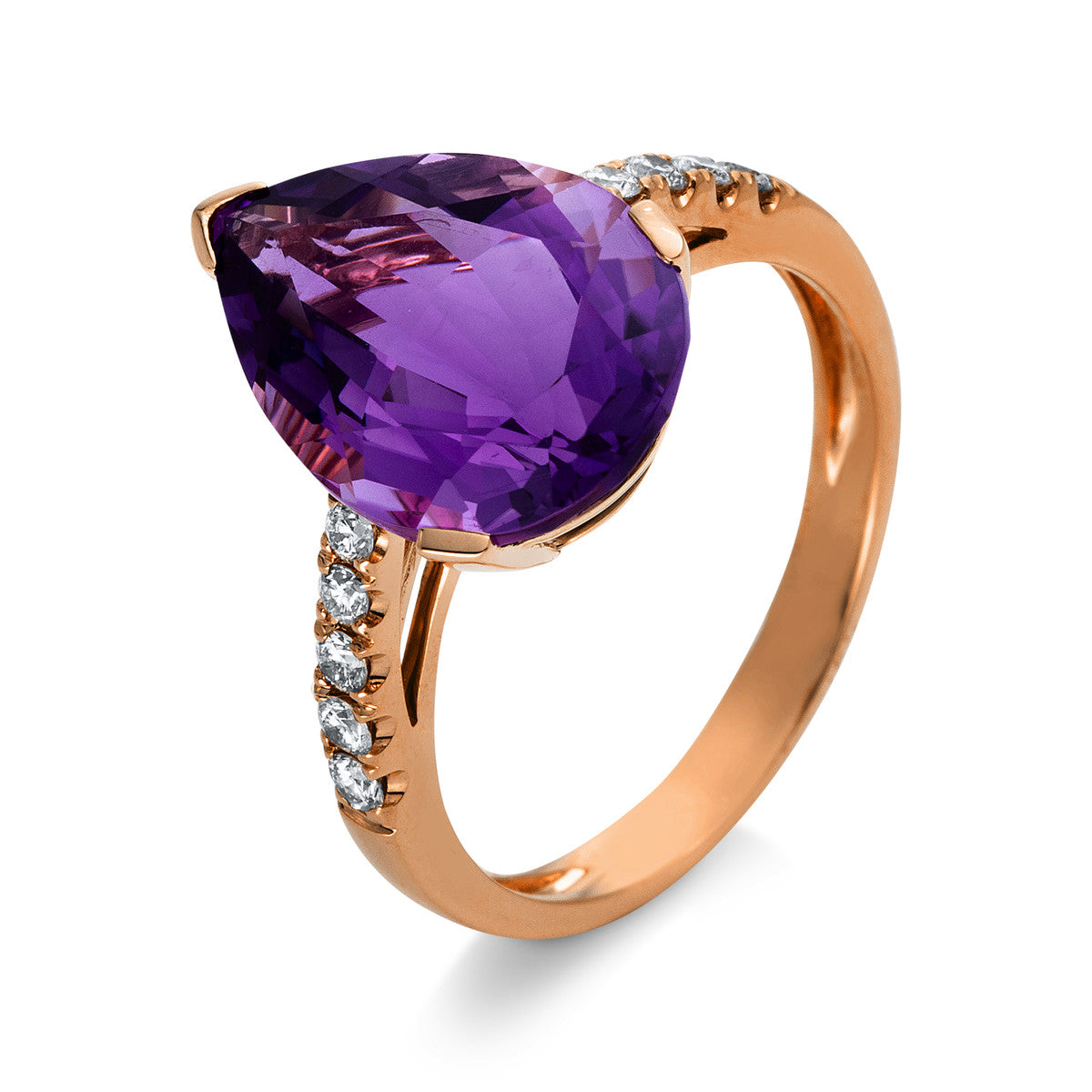 diamond full cut amethyst colored stone fashion ring in red gold