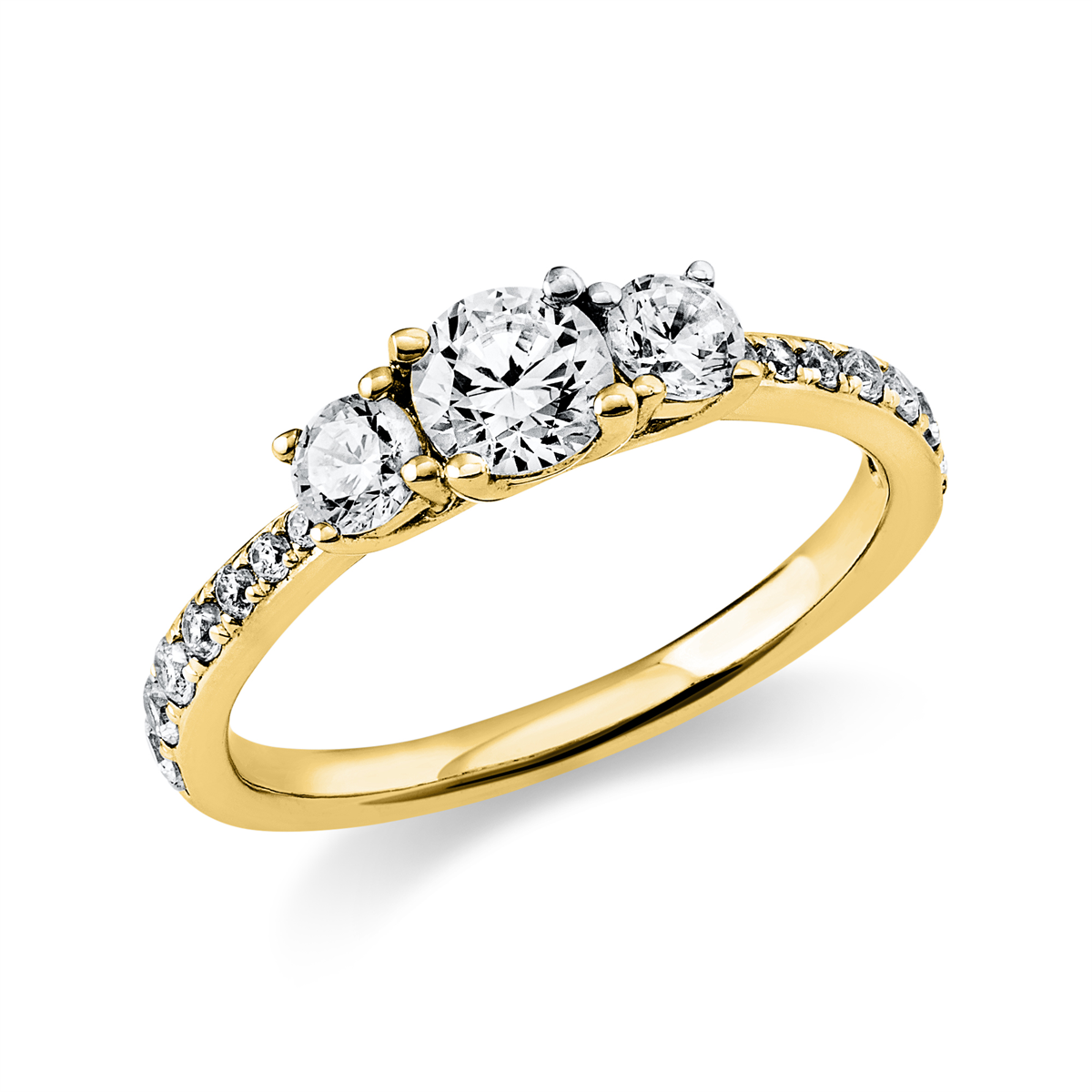 diamond full cut solitaire with accent stones ring in yellow gold