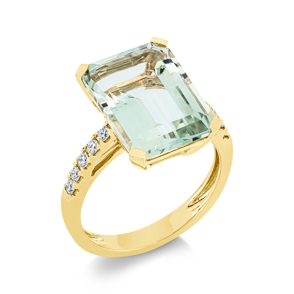 diamond full cut amethyst colored stone fashion ring in yellow gold