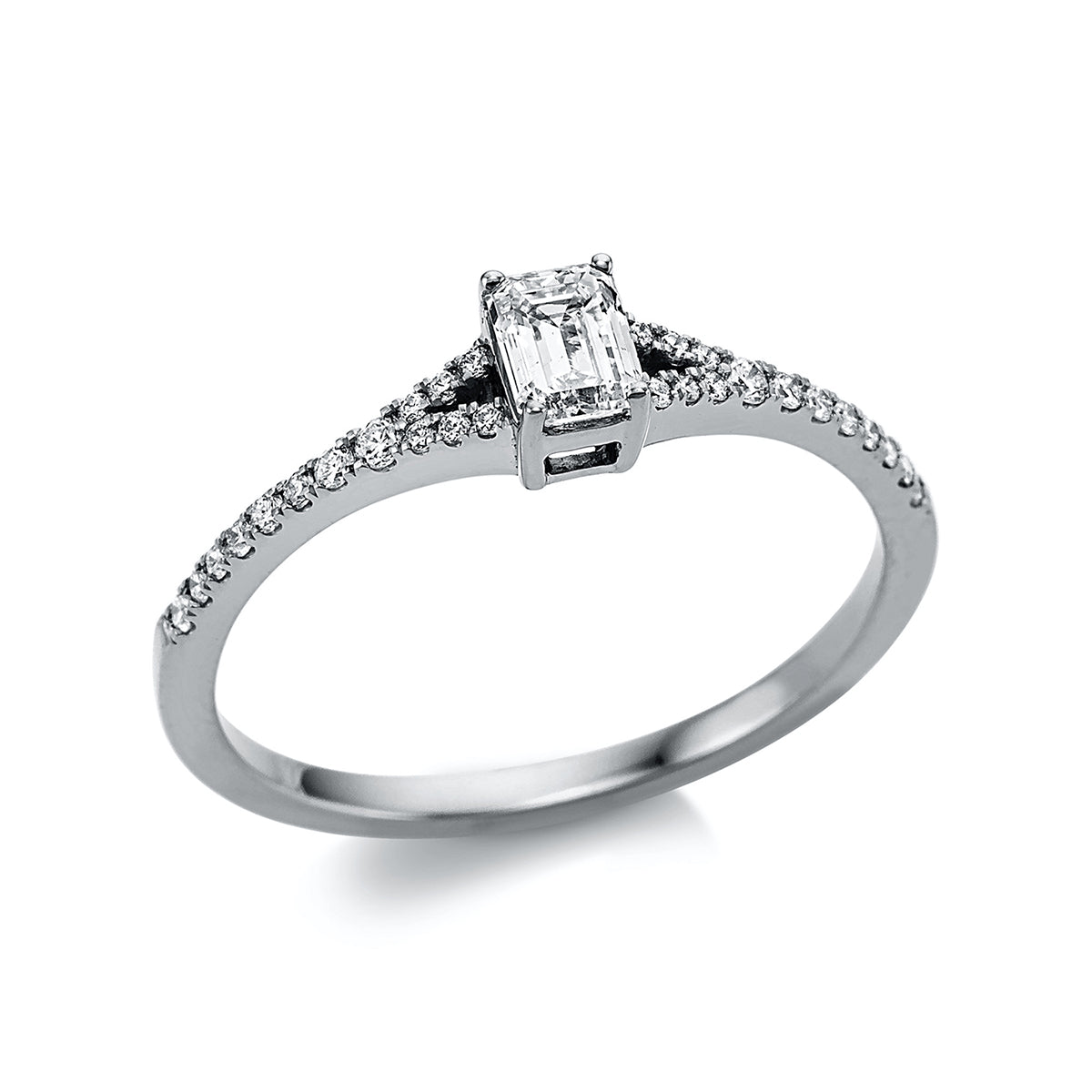 diamond full cut solitaire with accent stones ring in white gold