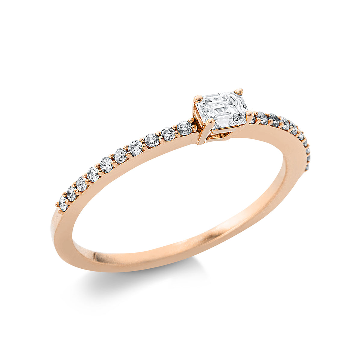 diamond full cut solitaire with accent stones ring in red gold