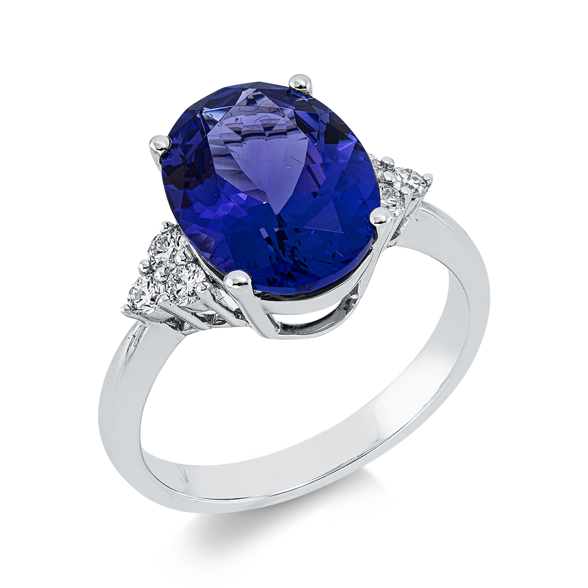 diamond full cut tanzanite colored stone classic ring in white gold