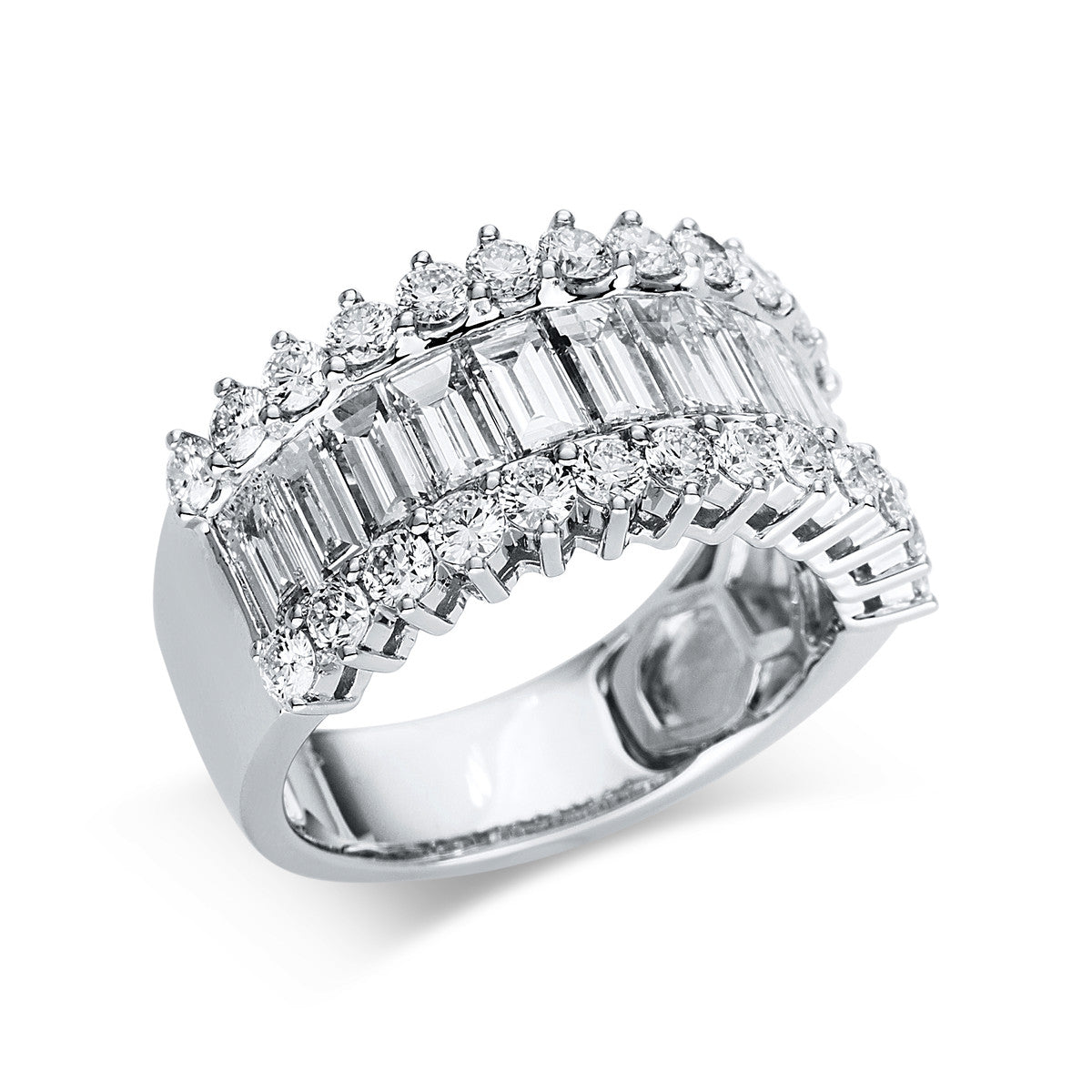 diamond full cut baguette ring in white gold