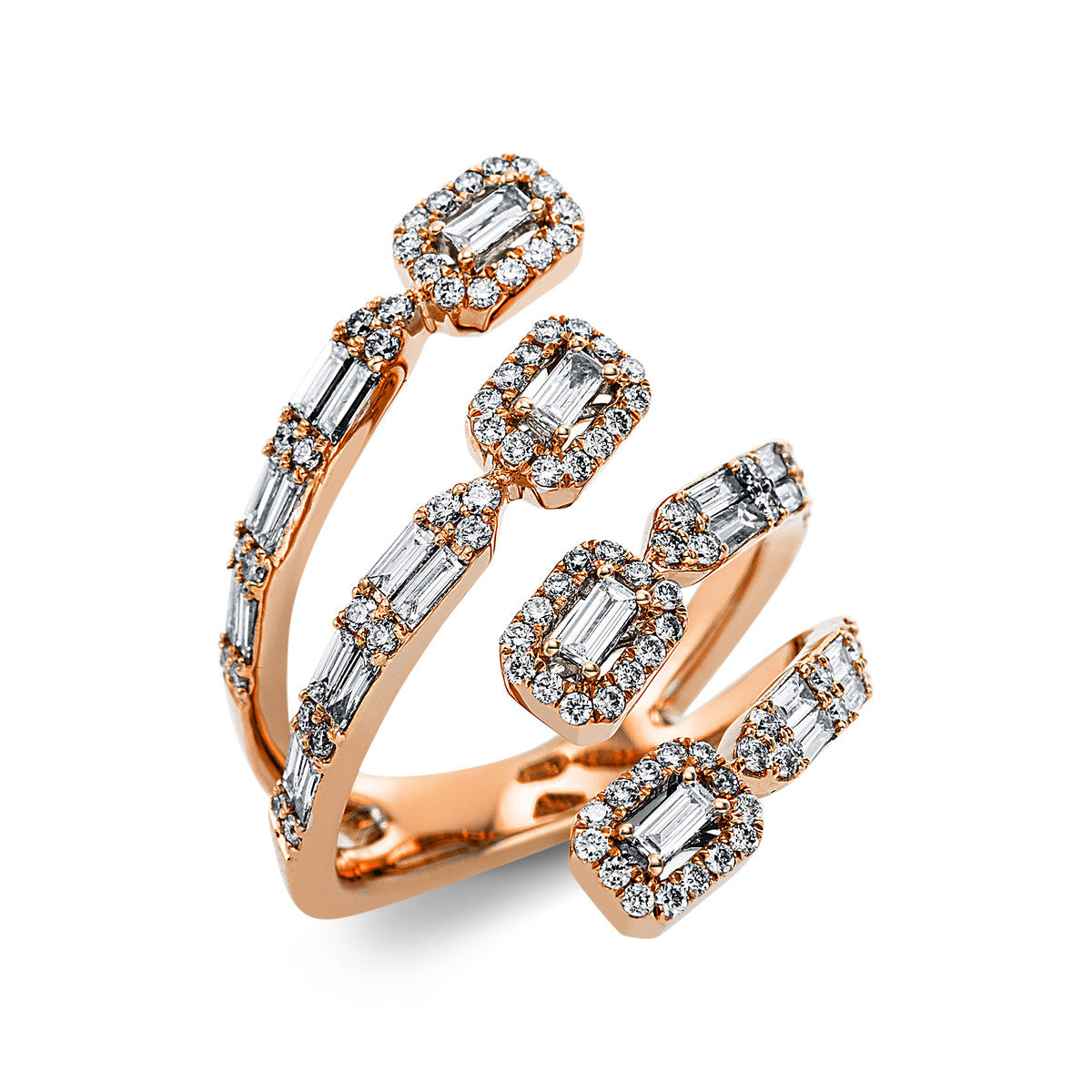 diamond full cut baguette ring in red gold