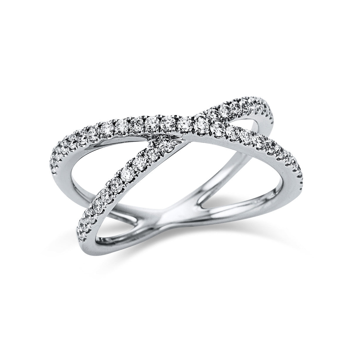 diamond full cut criss cross ring in white gold