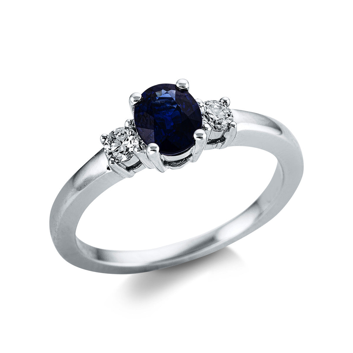 diamond full cut sapphire colored stone classic ring in white gold