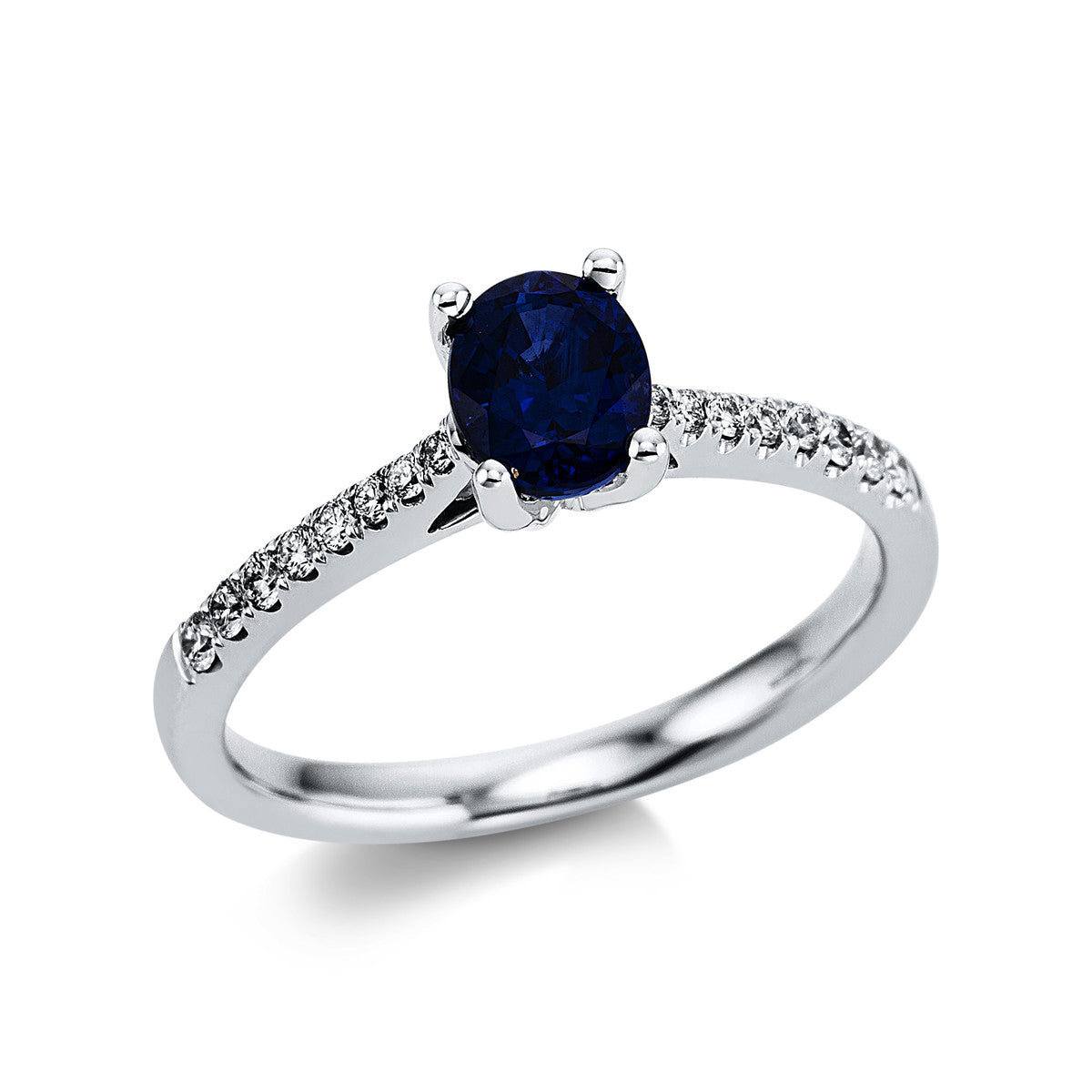 diamond full cut sapphire colored stone classic ring in white gold