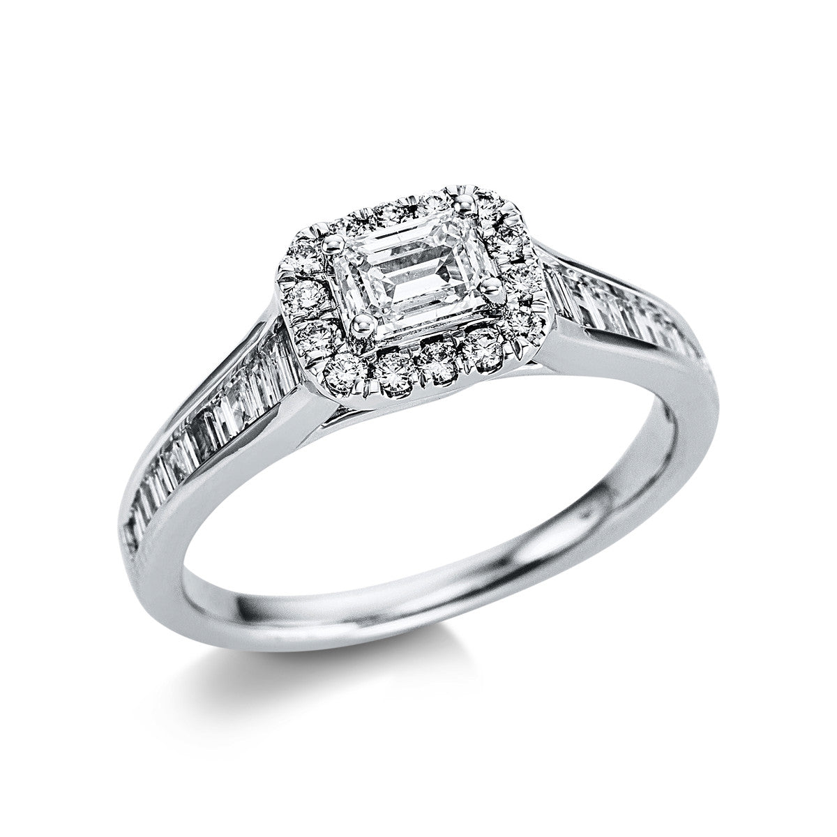 diamond full cut solitaire with accent stones ring in white gold