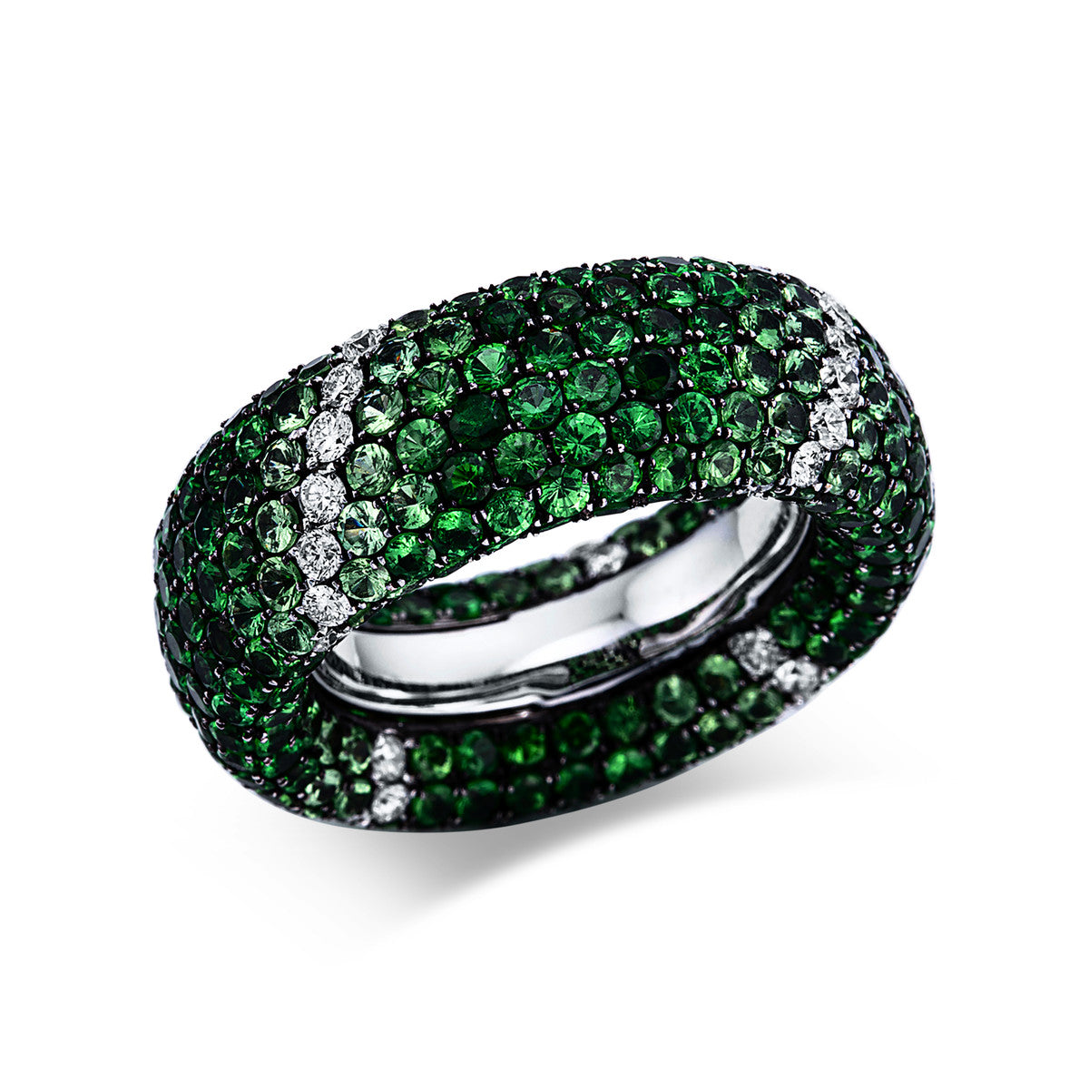 diamond full cut tsavorite colored stone classic ring in white gold