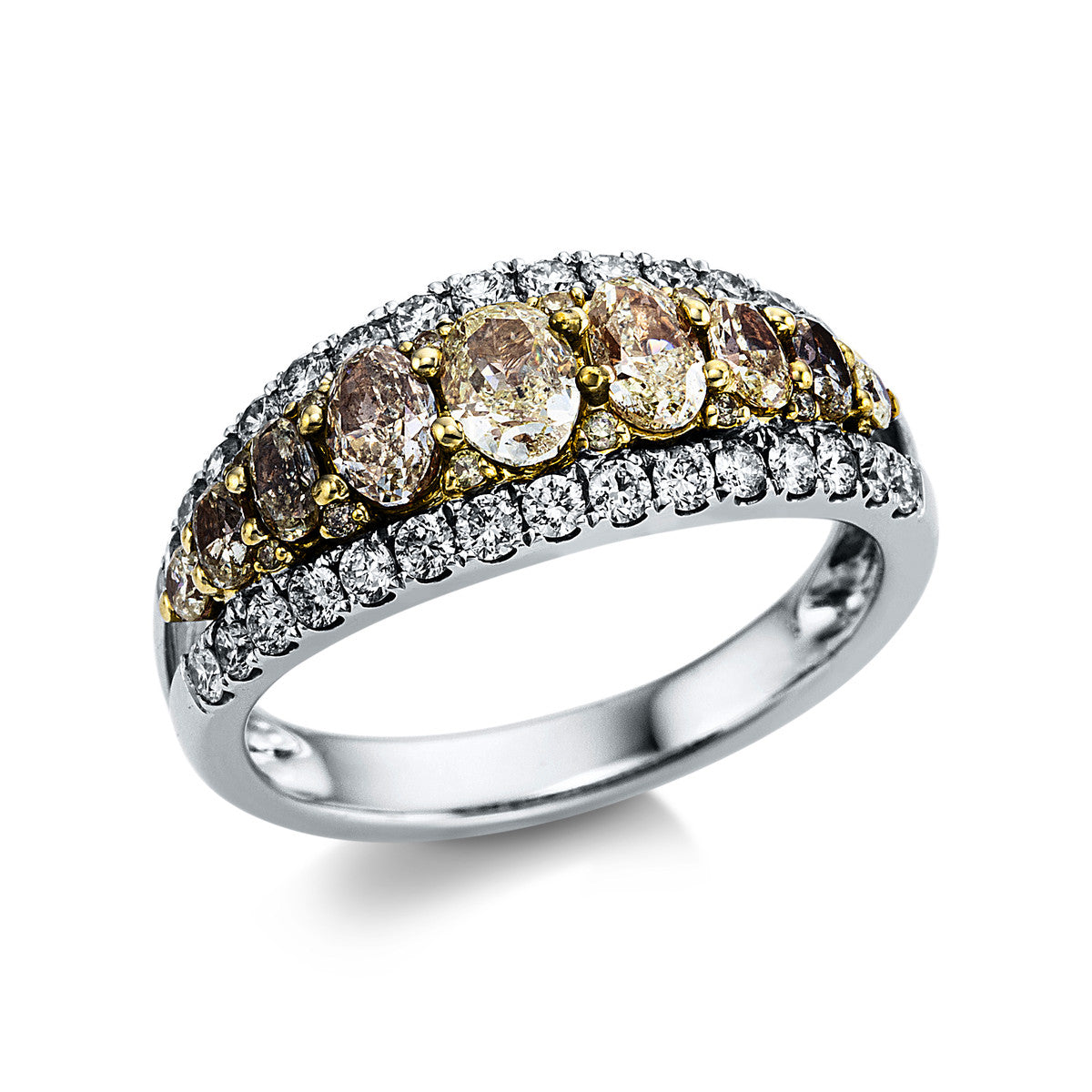 diamond full cut fancy colored diamond ring in white gold / yellow gold