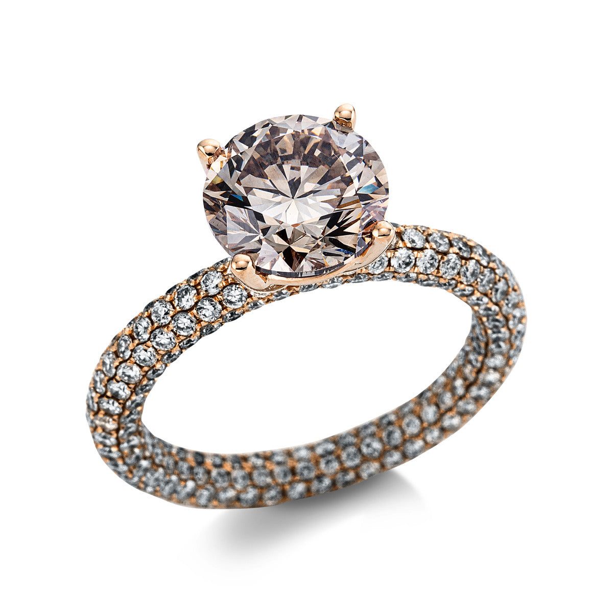 diamond full cut fancy colored diamond ring in red gold