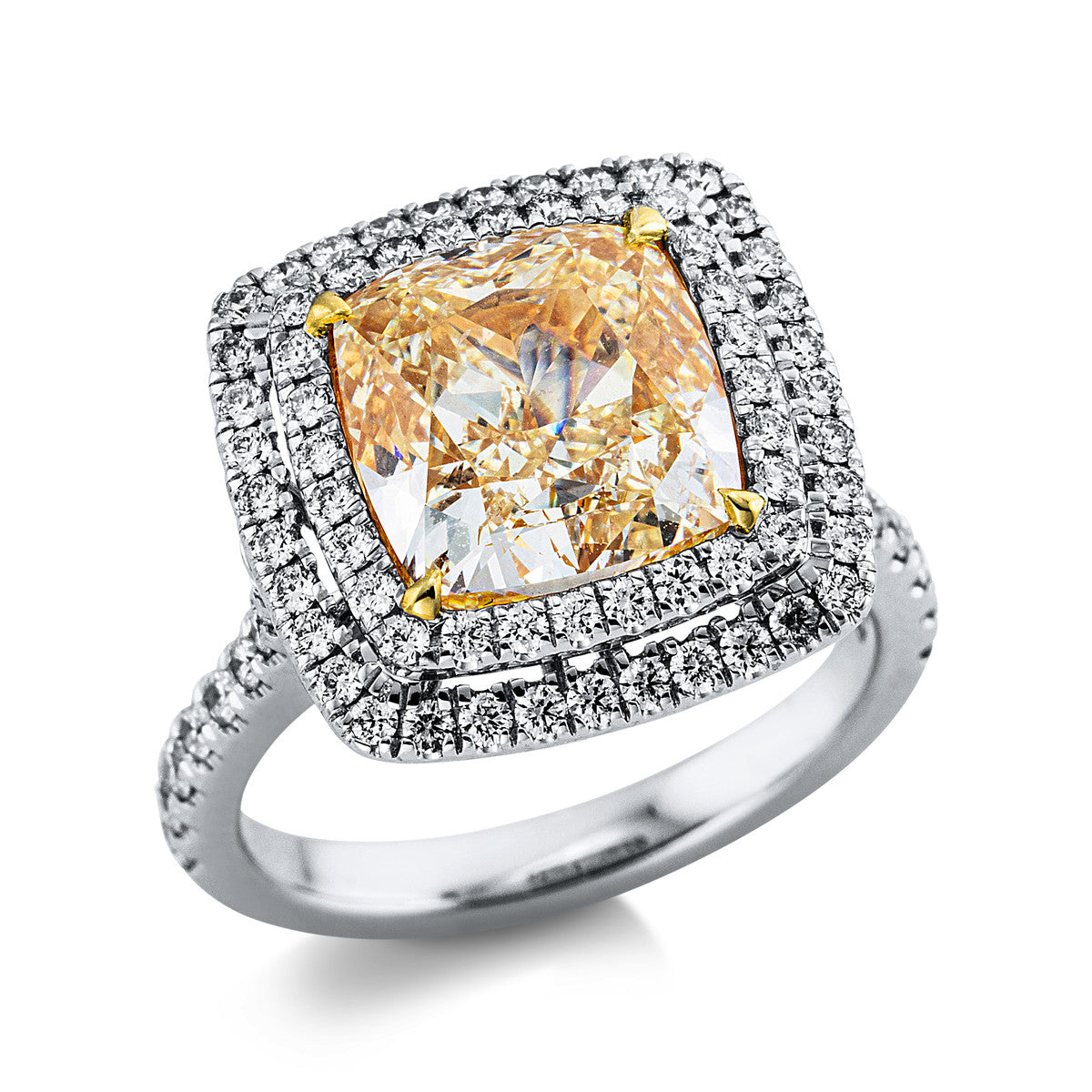 diamond full cut fancy colored diamond ring in white gold / yellow gold