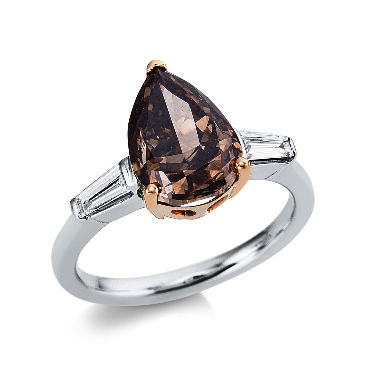 pear shape fancy colored diamond ring in white gold / yellow gold