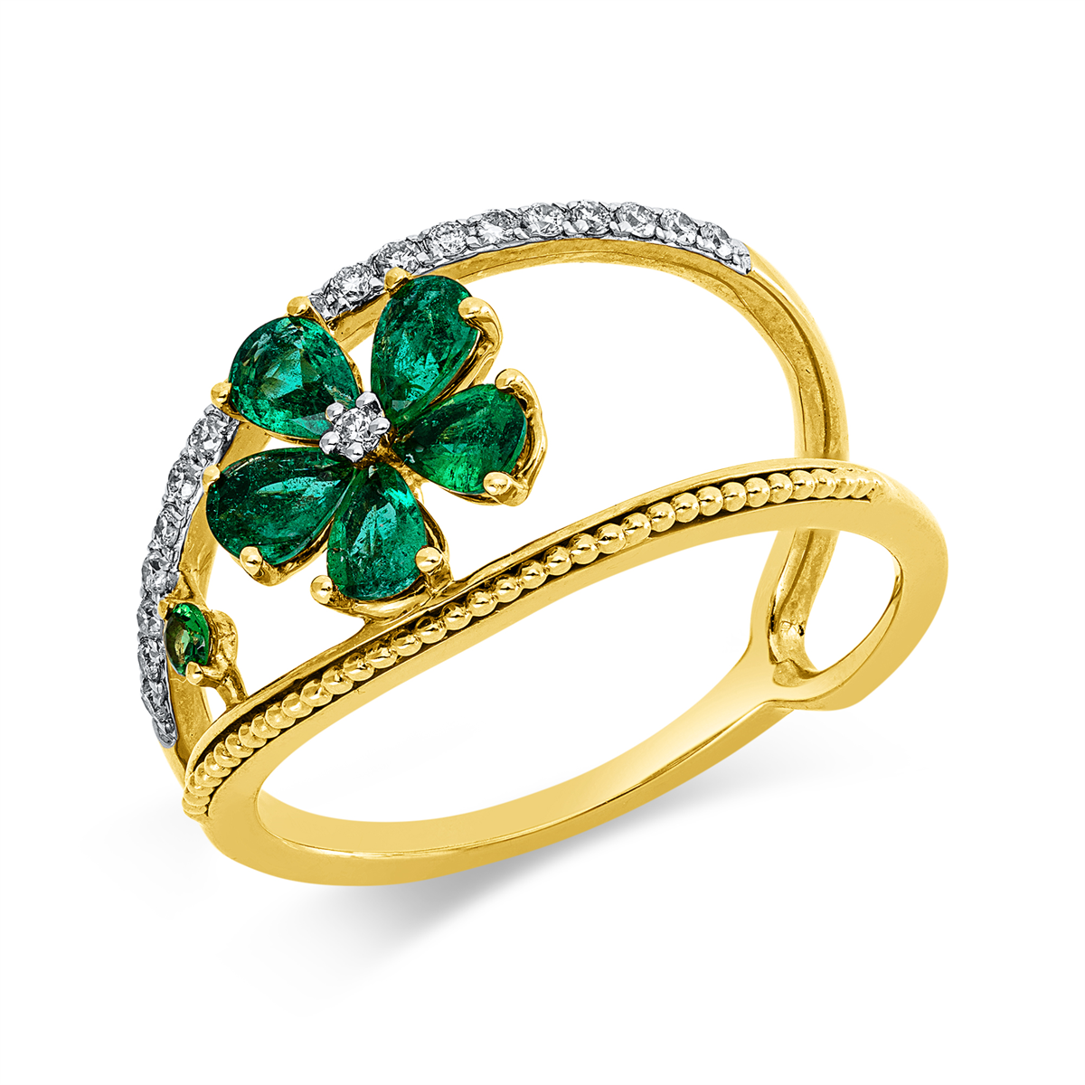 diamond full cut tsavorite colored stone classic ring in white gold / yellow gold