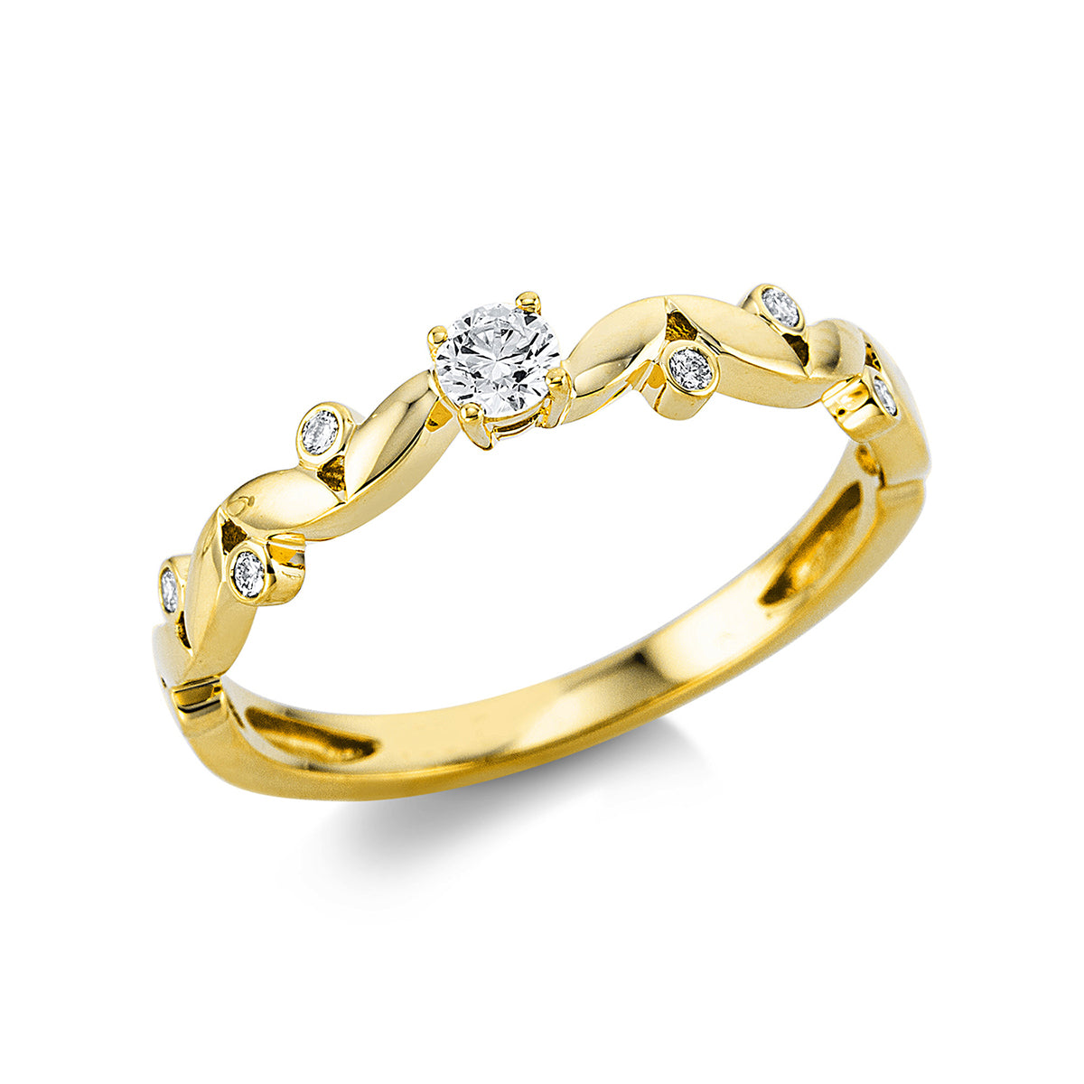 diamond full cut modern woman ring in yellow gold