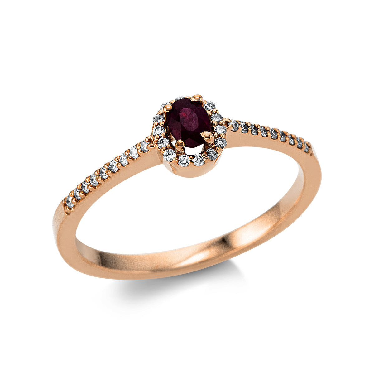 diamond full cut ruby colored stone classic ring in red gold