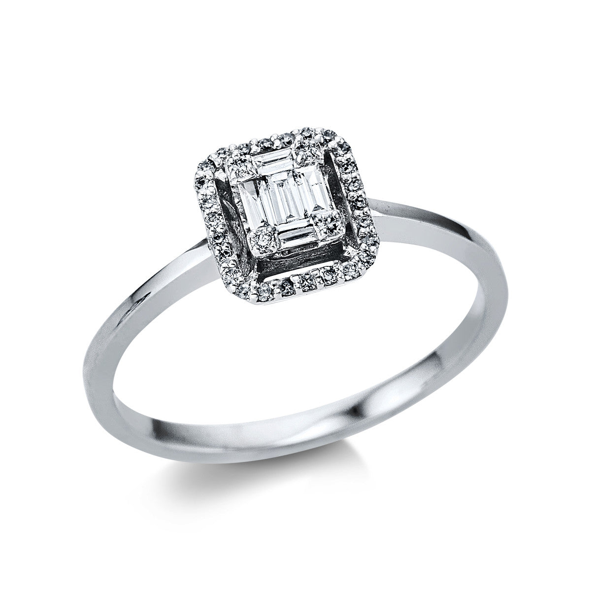 fantasy-cut baguette illusion ring in white gold