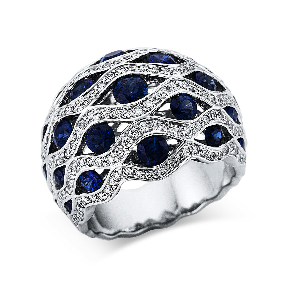 diamond full cut sapphire colored stone classic ring in white gold