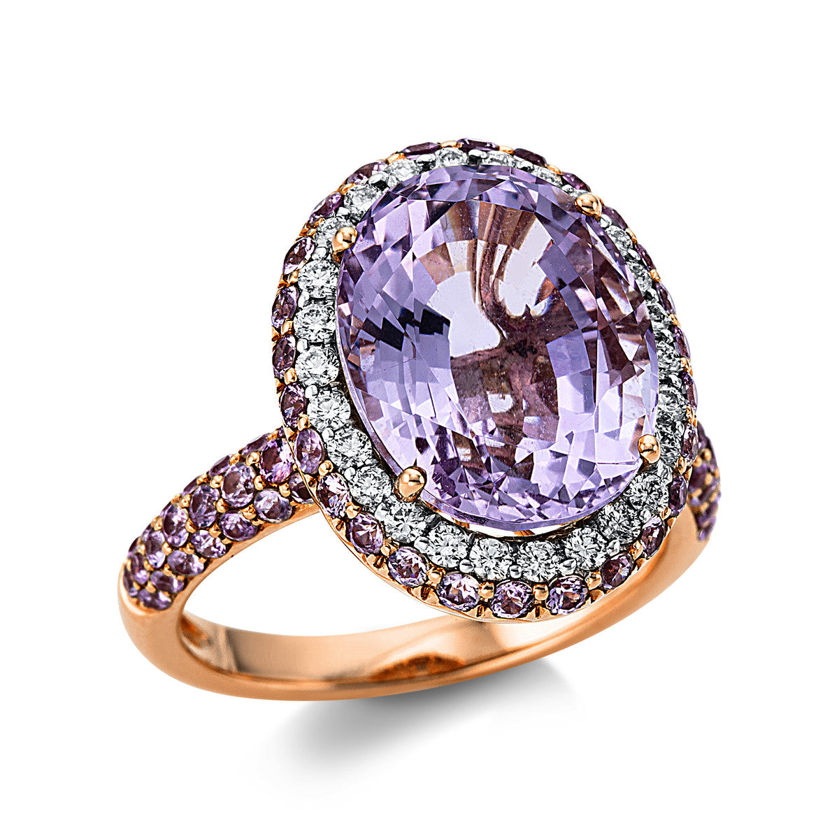 diamond full cut sapphire colored stone classic ring in red gold / white gold