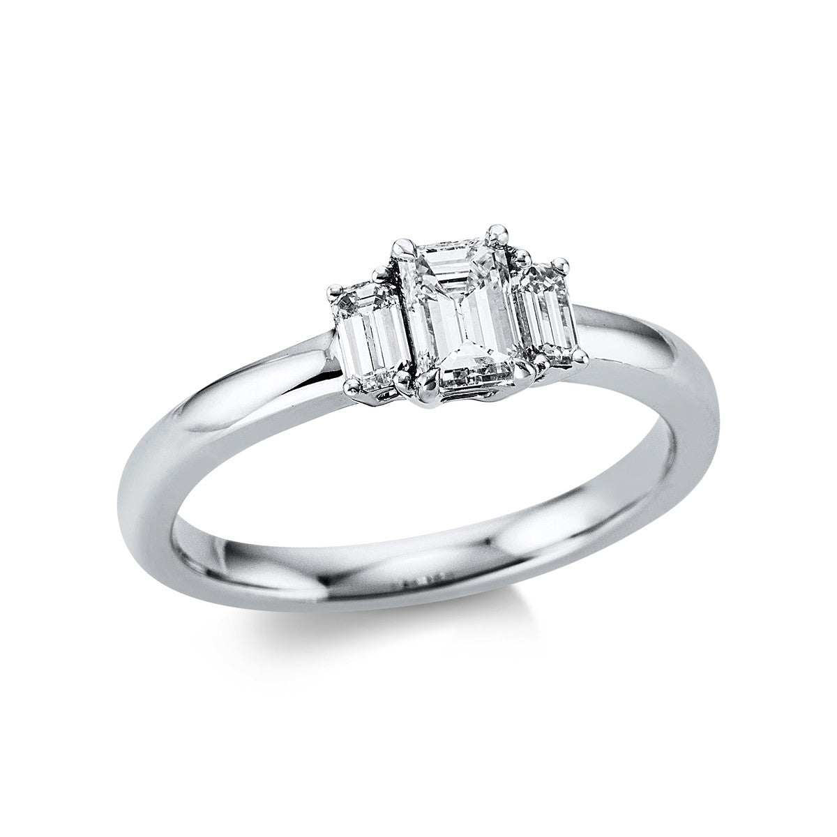 emerald cut baguette ring in white gold