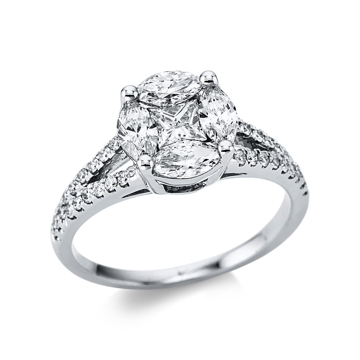 diamond full cut illusion classic ring in white gold