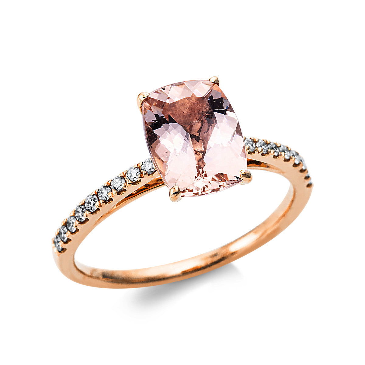 diamond full cut morganite colored stone fashion ring in red gold