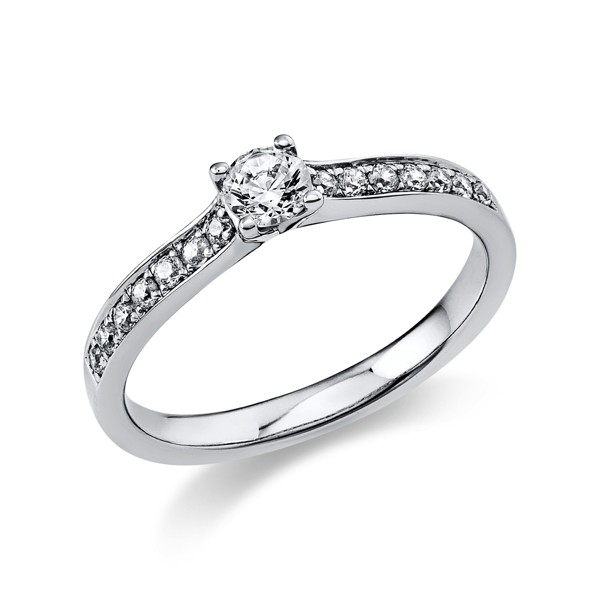 diamond full cut solitaire with accent stones ring in white gold