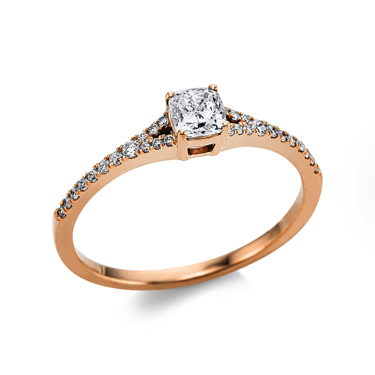 diamond full cut solitaire with accent stones ring in red gold
