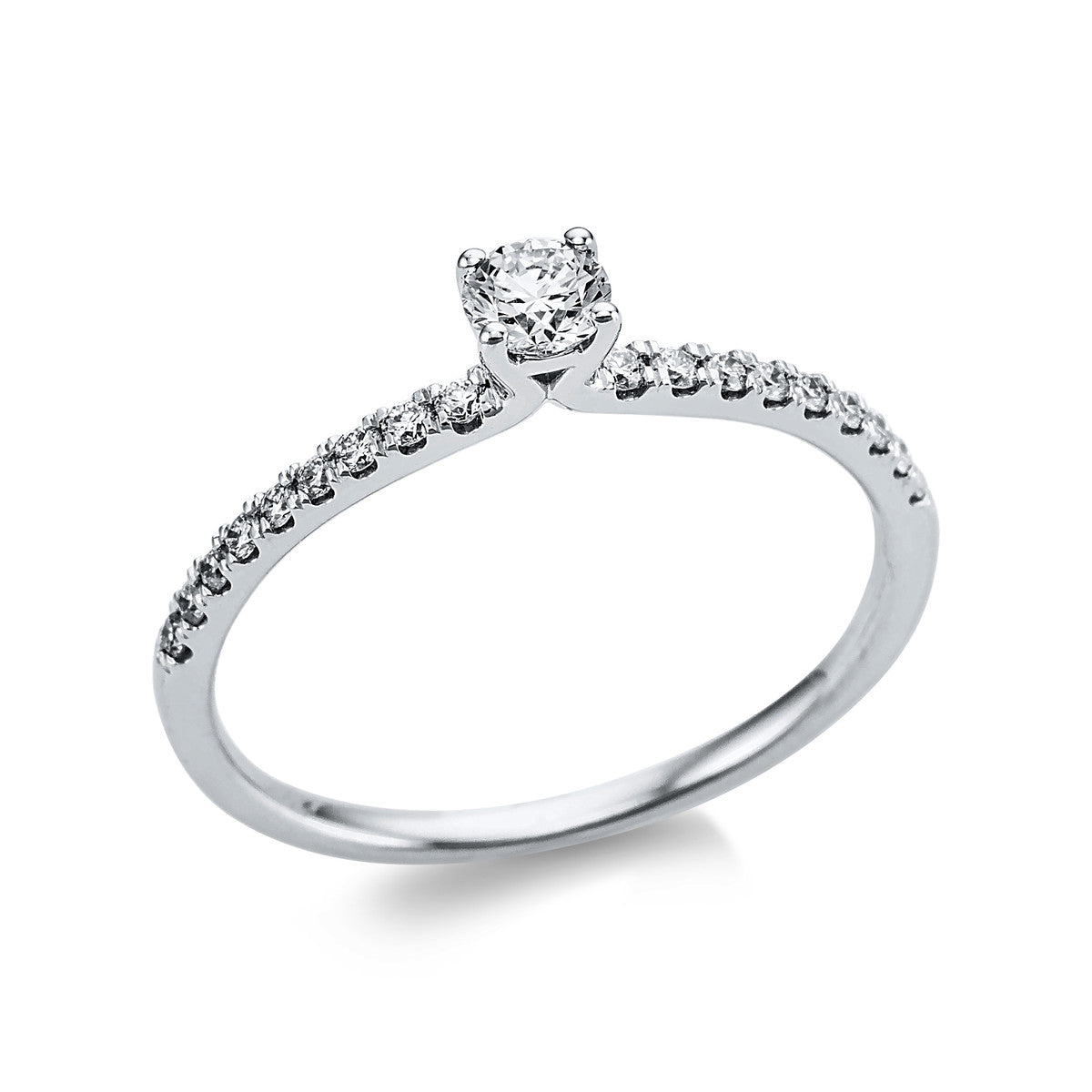 diamond full cut solitaire with accent stones ring in white gold