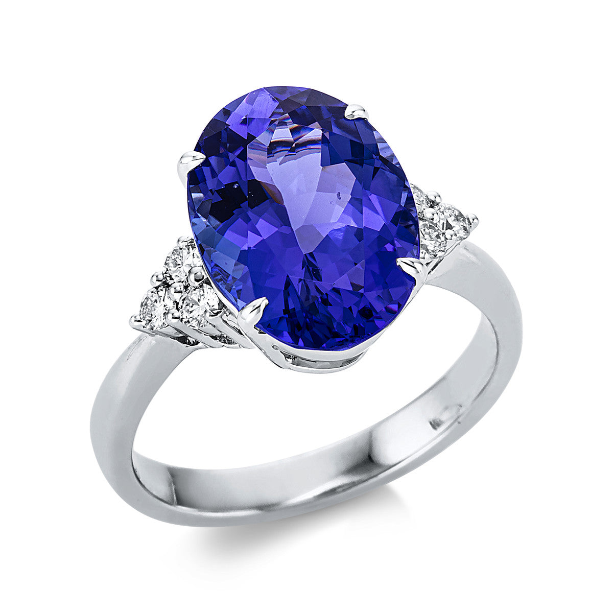 diamond full cut tanzanite colored stone classic ring in white gold
