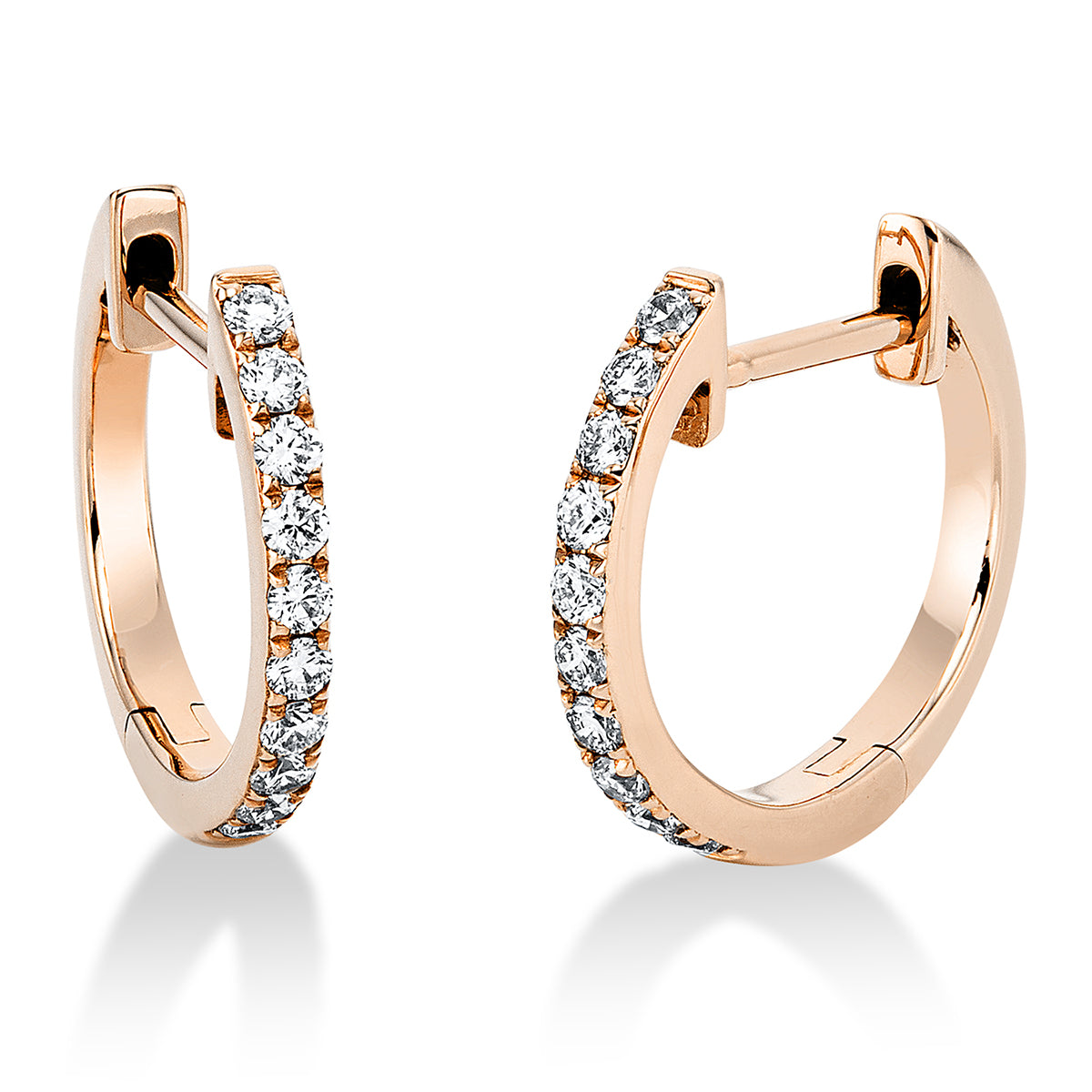 diamond full cut modern woman hoops & huggies in red gold