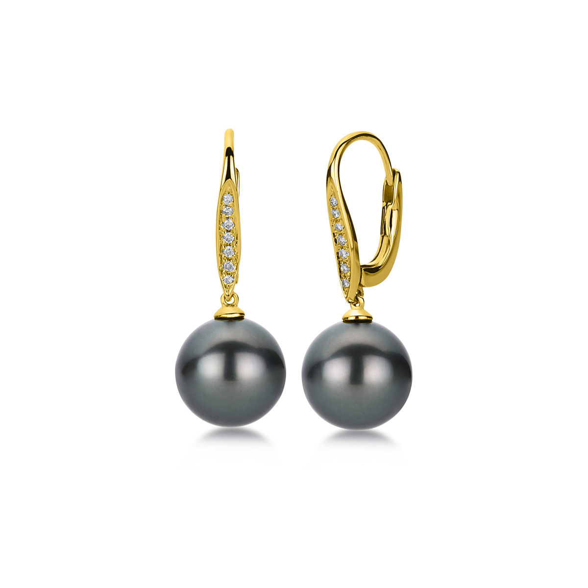 diamond full cut pearl earrings in yellow gold