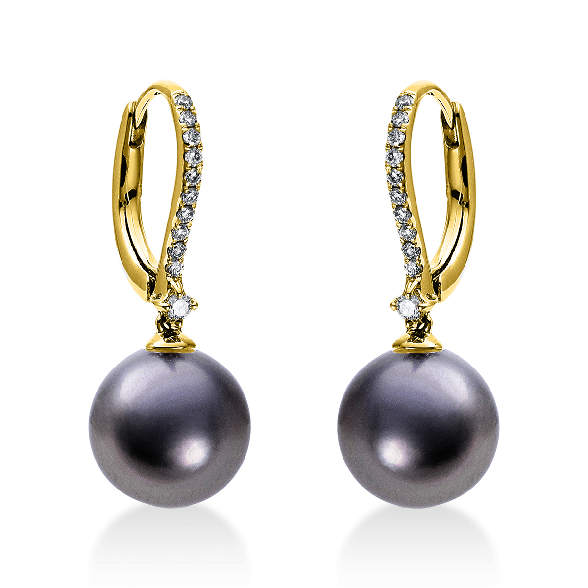diamond full cut pearl earrings in yellow gold