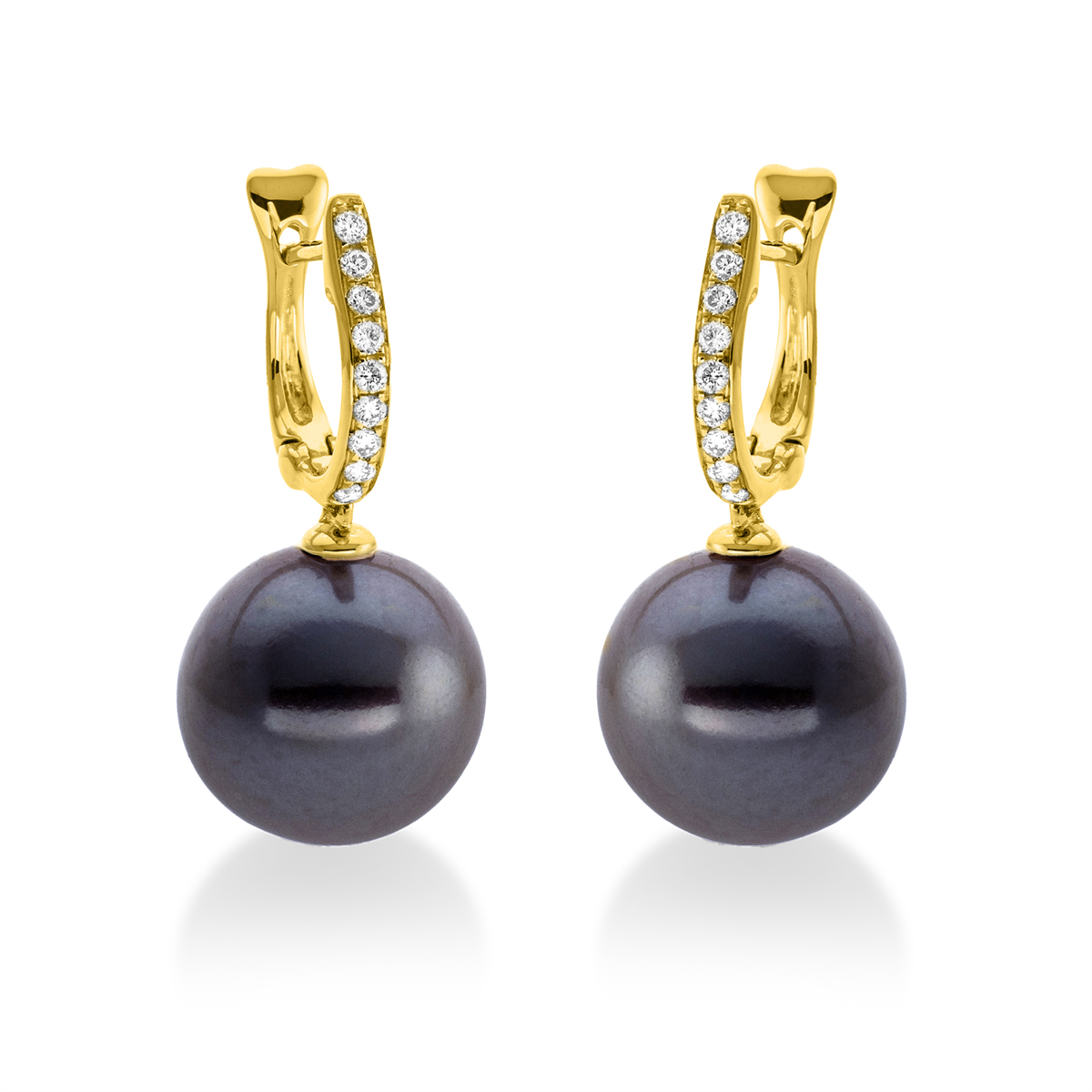 diamond full cut pearl earrings in yellow gold