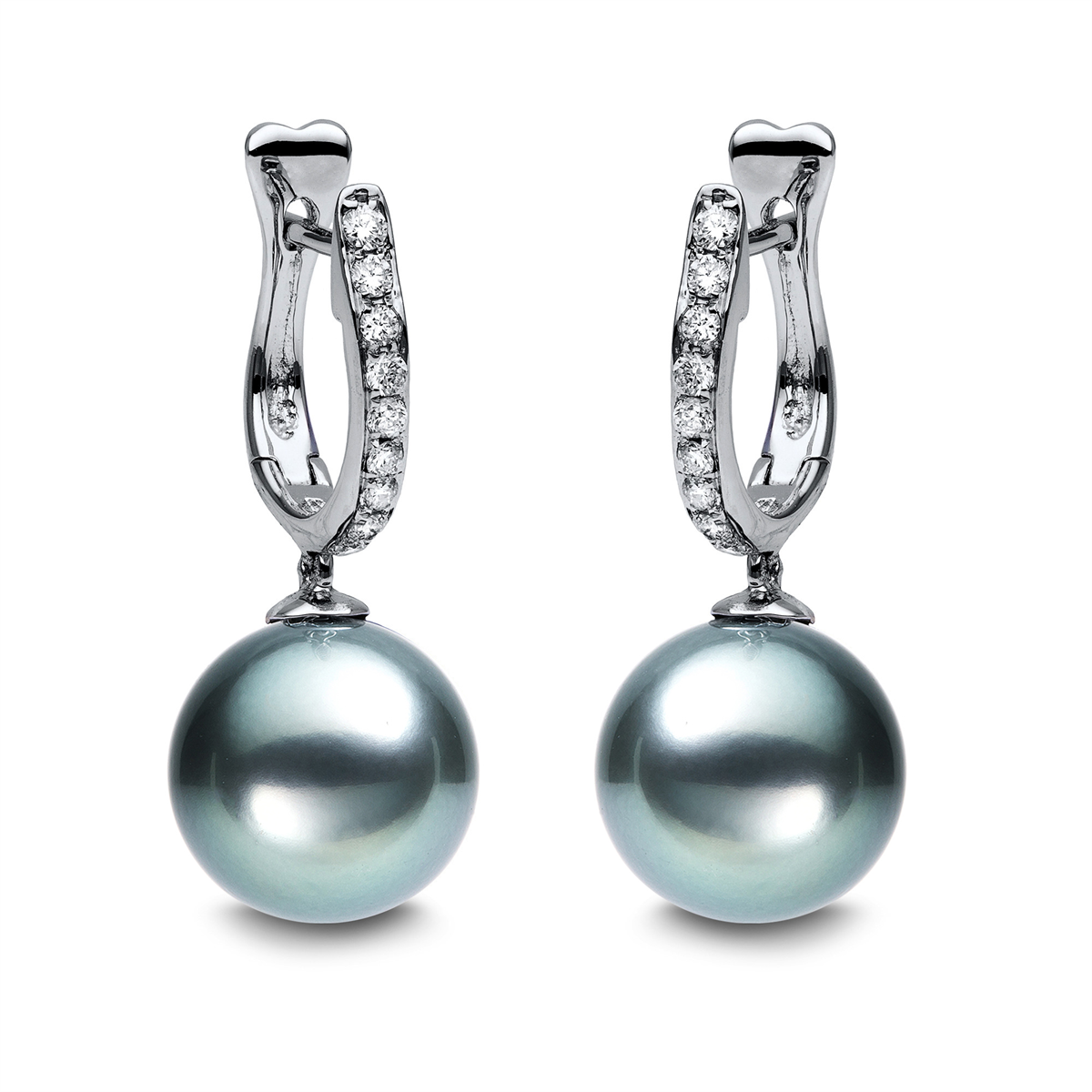diamond full cut pearl earrings in white gold
