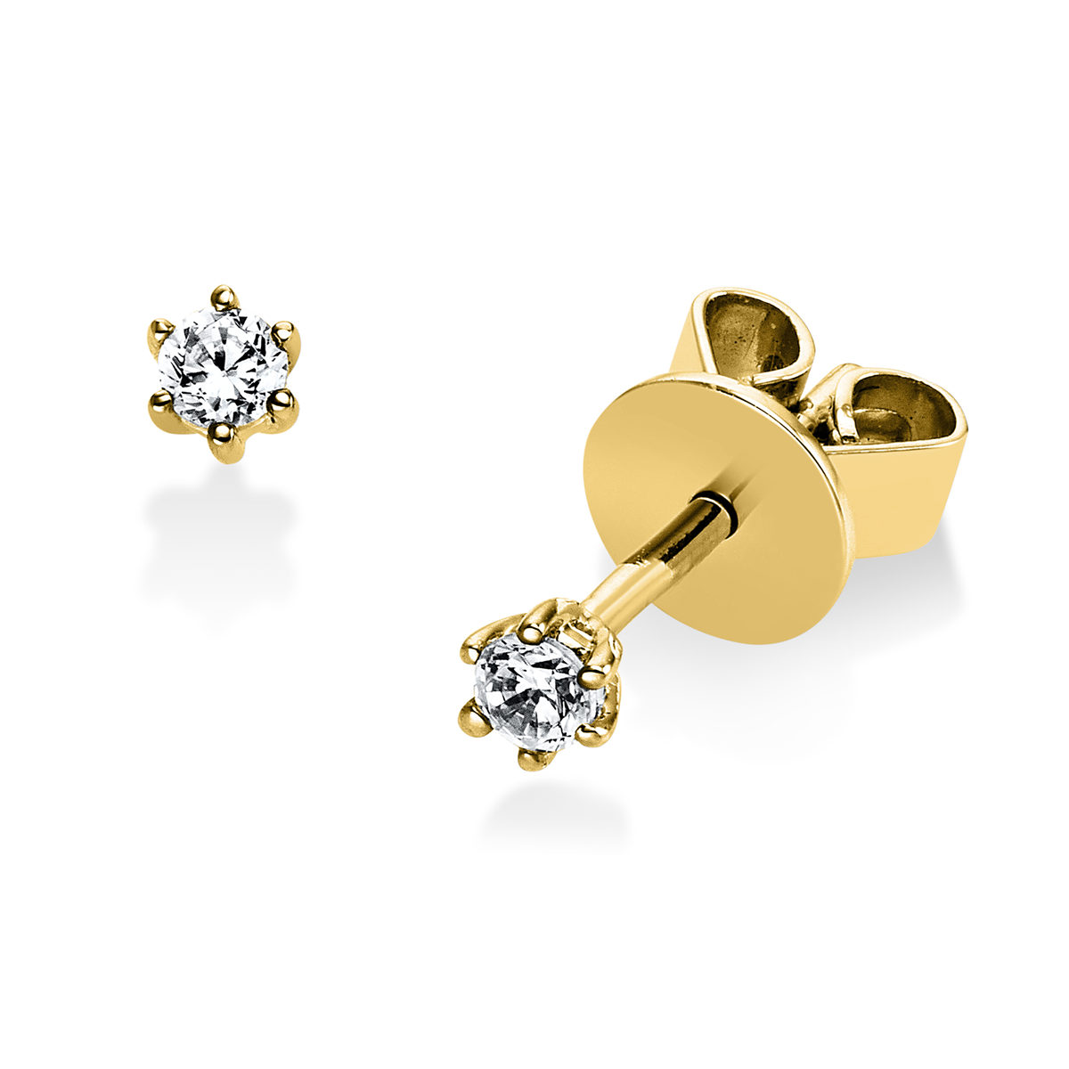 diamond full cut solitaire studs in yellow gold